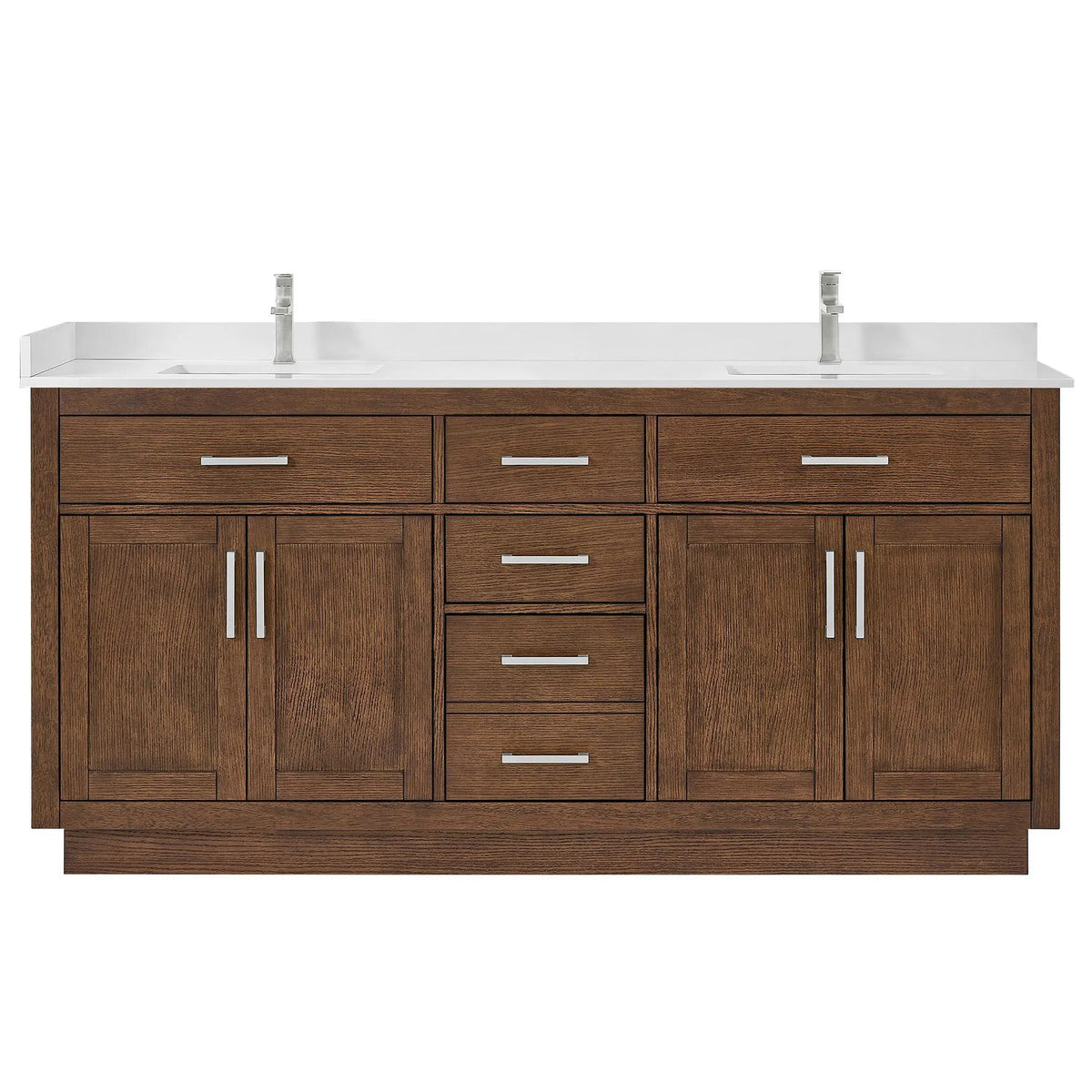 72" Beckett Double Bathroom Vanity with Toe Kick Dark Oak Brushed Nickel Trim by wyndham View 26