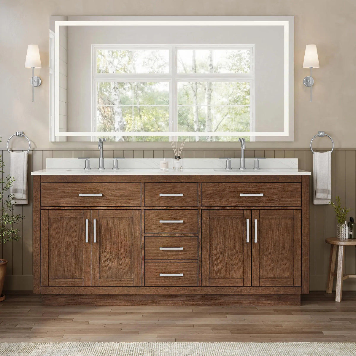 72" Beckett Double Bathroom Vanity with Toe Kick Dark Oak Brushed Nickel Trim by wyndham View 34