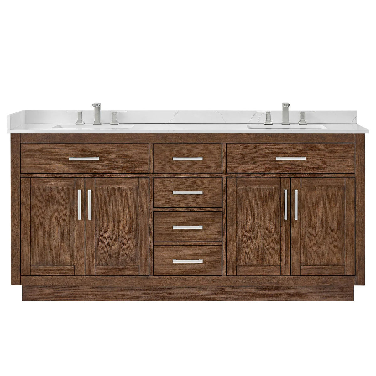72" Beckett Double Bathroom Vanity with Toe Kick Dark Oak Brushed Nickel Trim by wyndham View 31