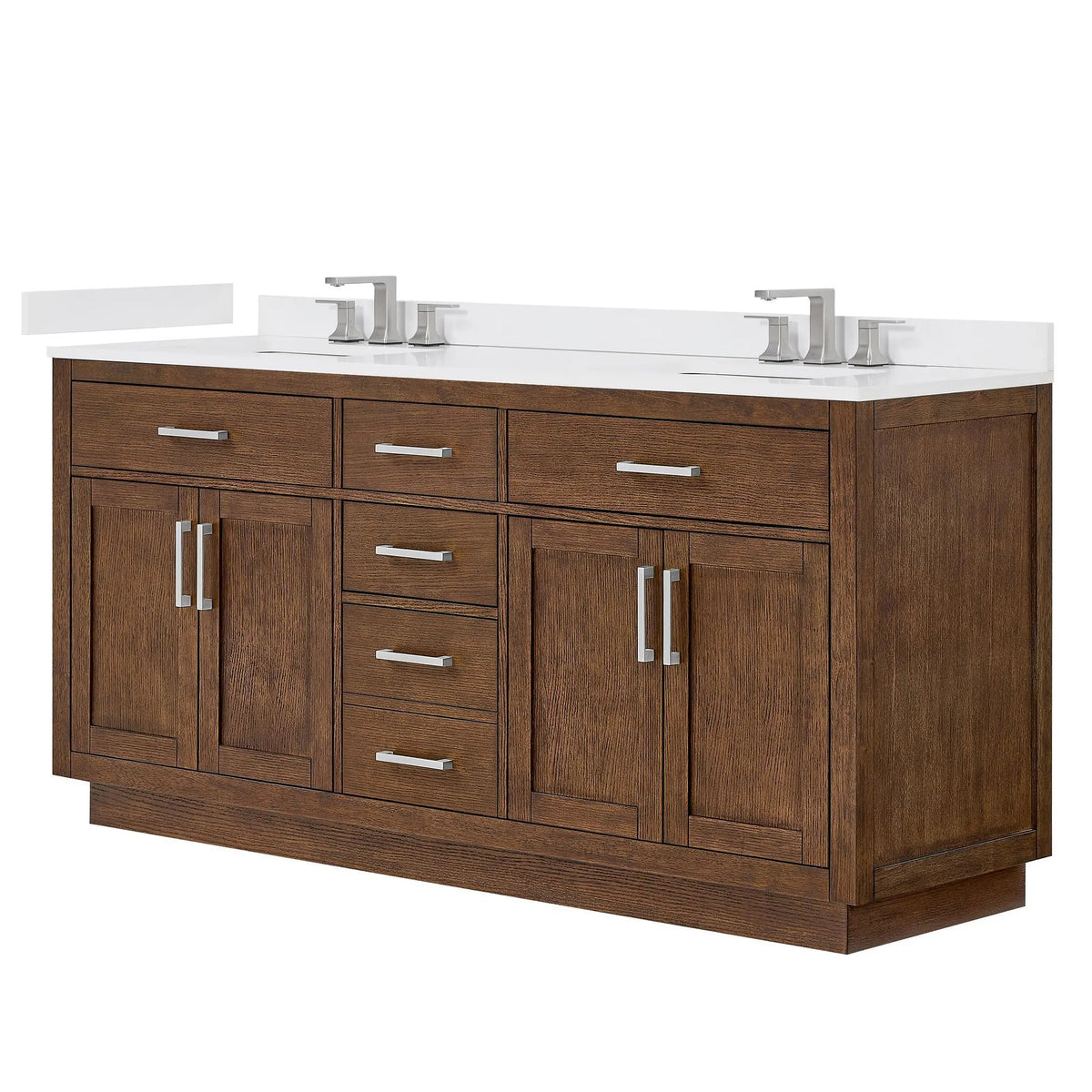 72" Beckett Double Bathroom Vanity with Toe Kick Dark Oak Brushed Nickel Trim by wyndham View 40