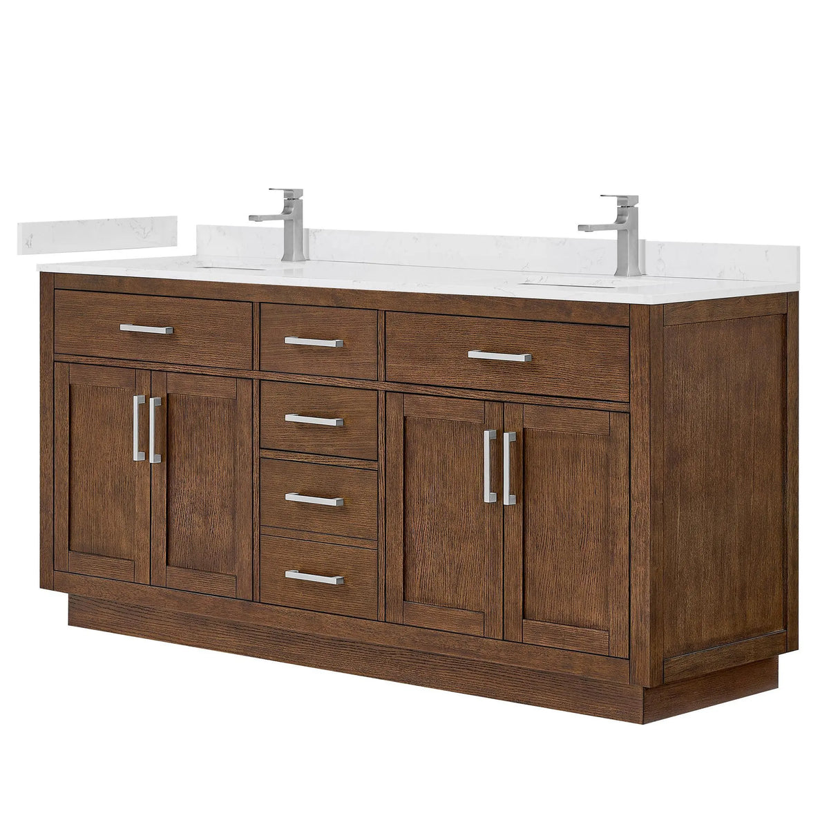 72" Beckett Double Bathroom Vanity with Toe Kick Dark Oak Brushed Nickel Trim by wyndham View 5