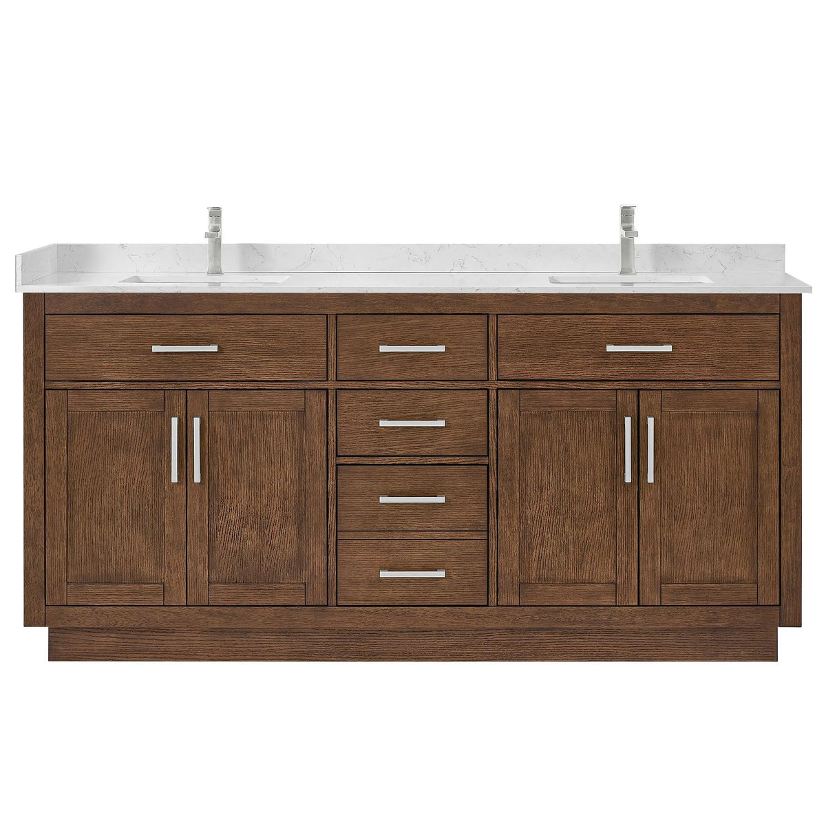 72" Beckett Double Bathroom Vanity with Toe Kick Dark Oak Brushed Nickel Trim by wyndham View 1