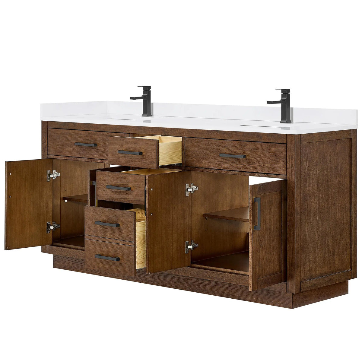72" Beckett Double Bathroom Vanity with Toe Kick Dark Oak Matte Black Trim by wyndham View 8