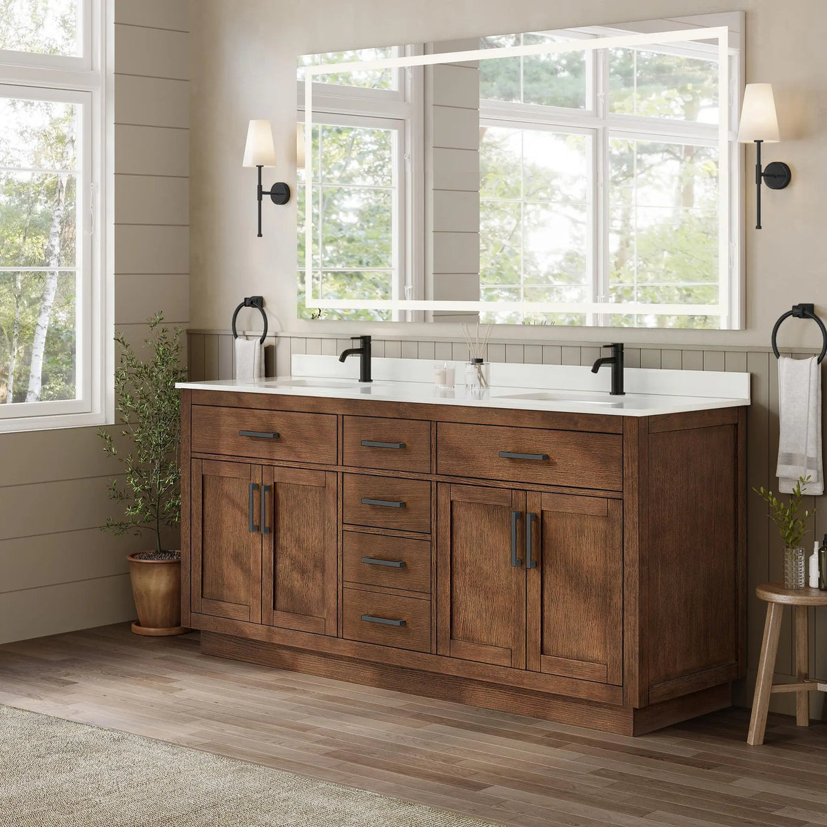 72" Beckett Double Bathroom Vanity with Toe Kick Dark Oak Matte Black Trim by wyndham View 27