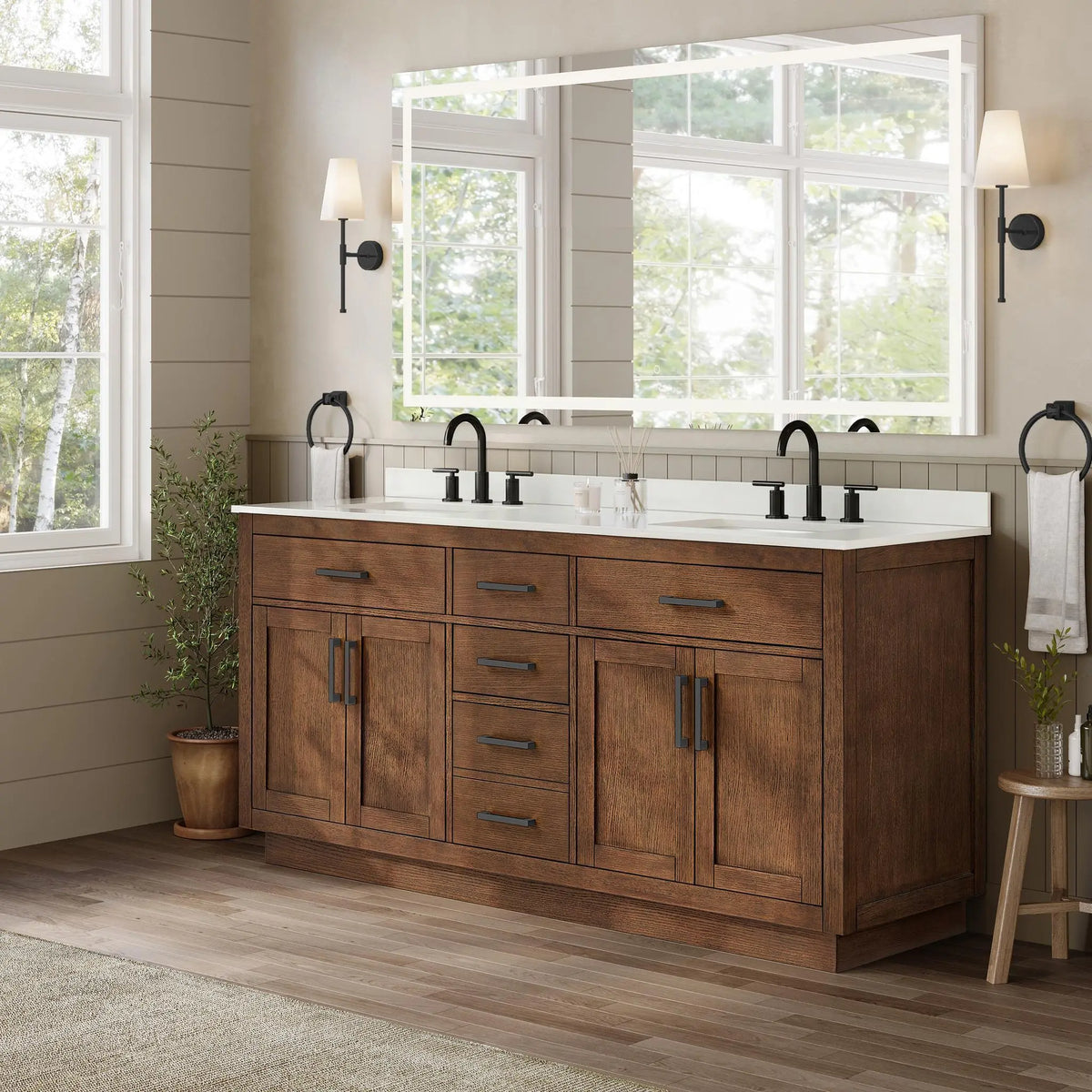 72" Beckett Double Bathroom Vanity with Toe Kick Dark Oak Matte Black Trim by wyndham View 37
