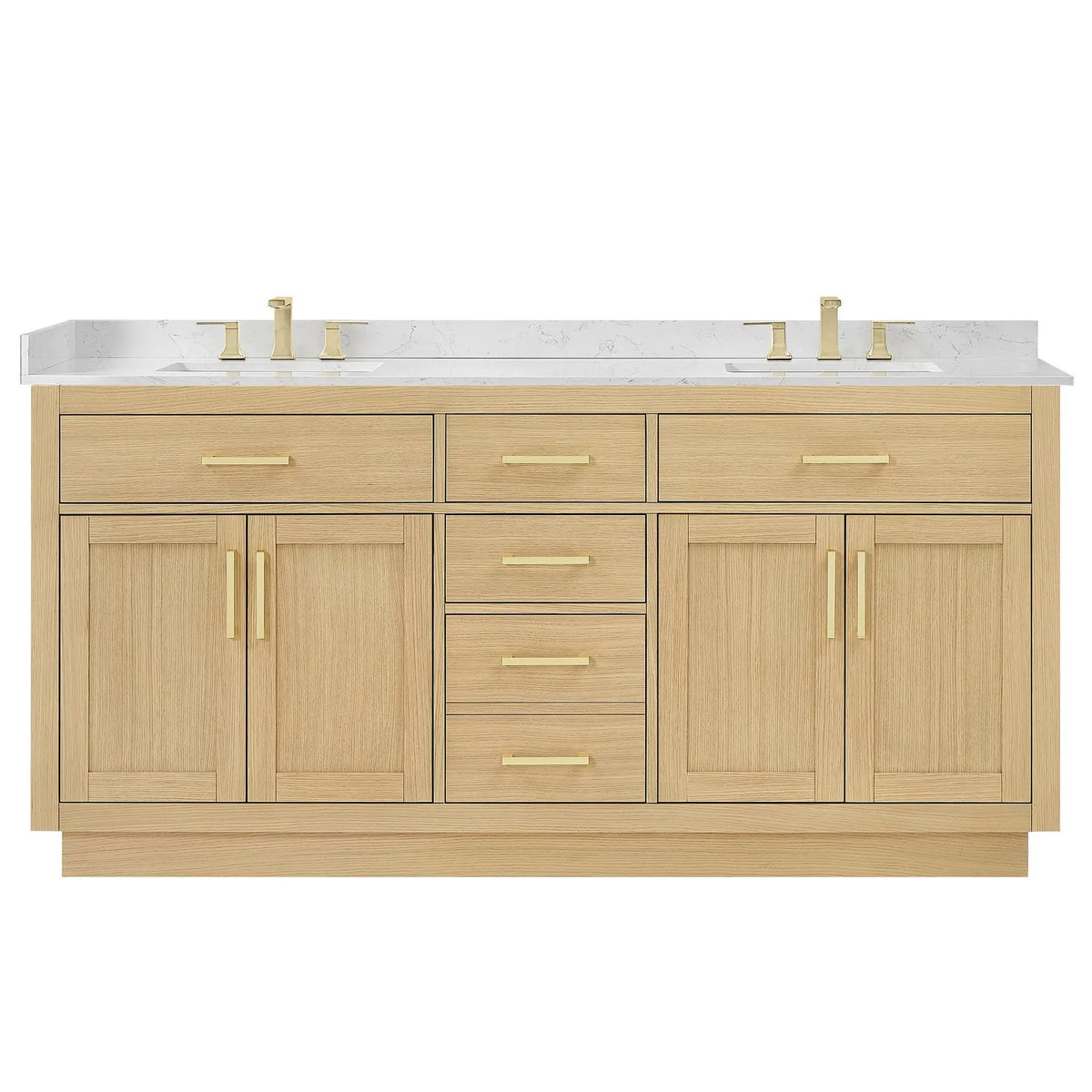 72" Beckett Double Bathroom Vanity with Toe Kick Rift Oak Brushed Gold Trim by wyndham View 11