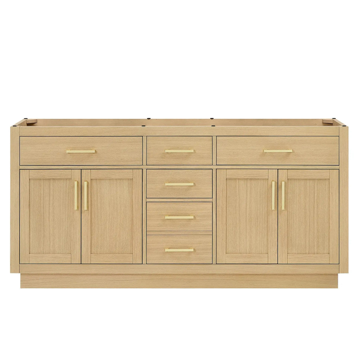72" Beckett Double Bathroom Vanity with Toe Kick Rift Oak Brushed Gold Trim by wyndham View 41