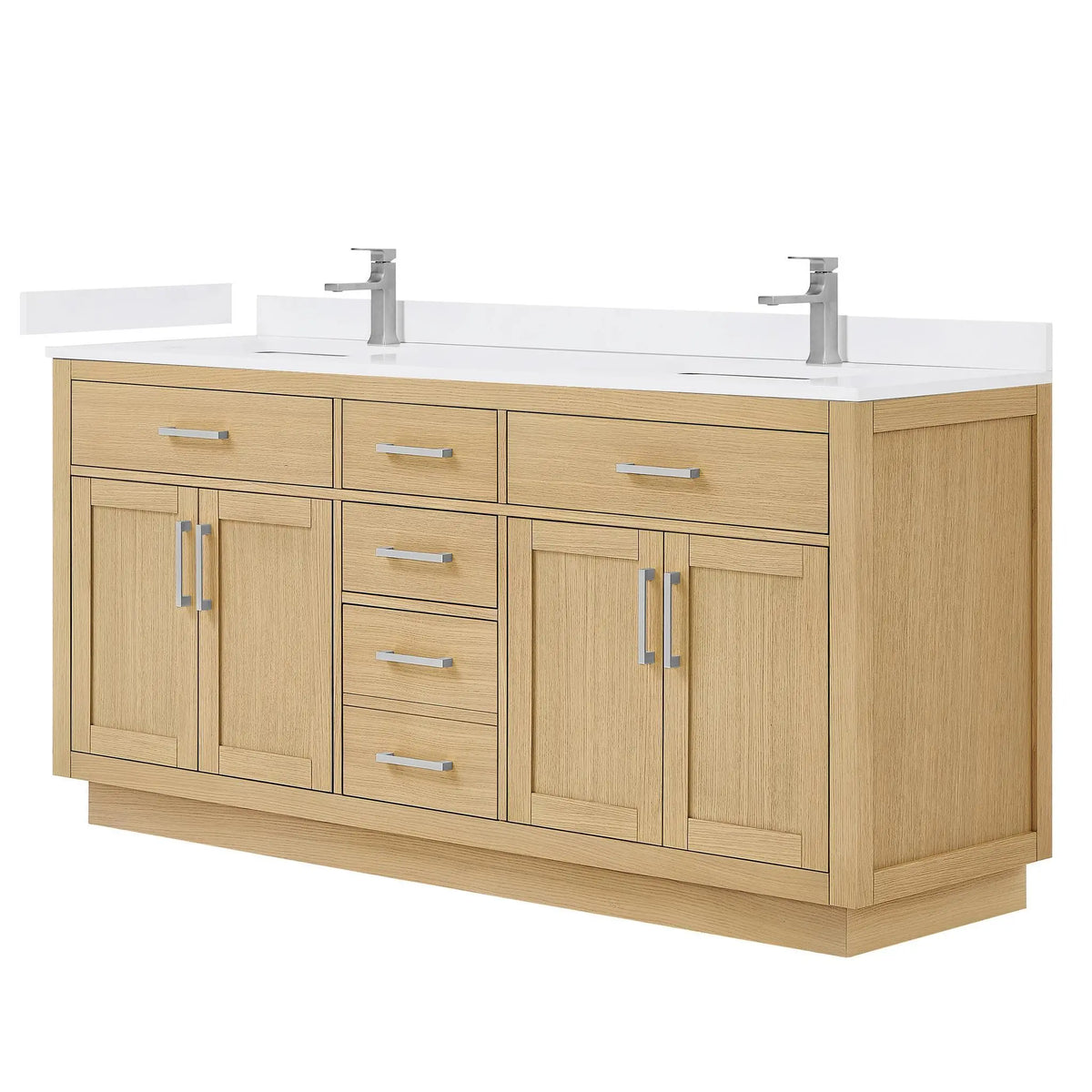72" Beckett Double Bathroom Vanity with Toe Kick Rift Oak Brushed Nickel Trim by wyndham View 10