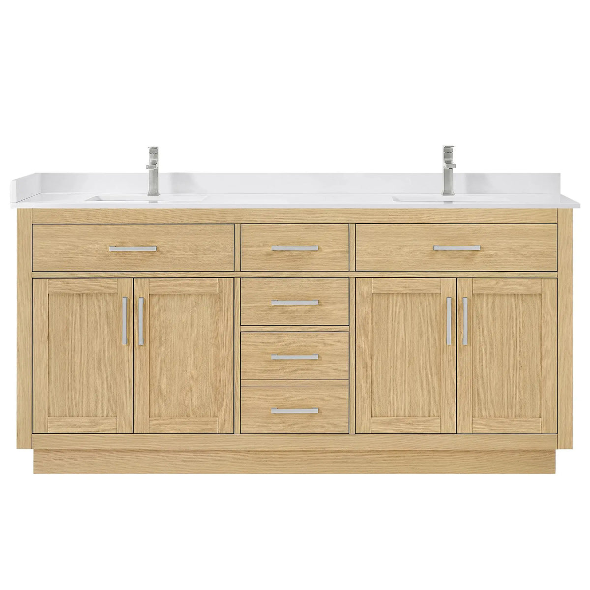 72" Beckett Double Bathroom Vanity with Toe Kick Rift Oak Brushed Nickel Trim by wyndham View 6