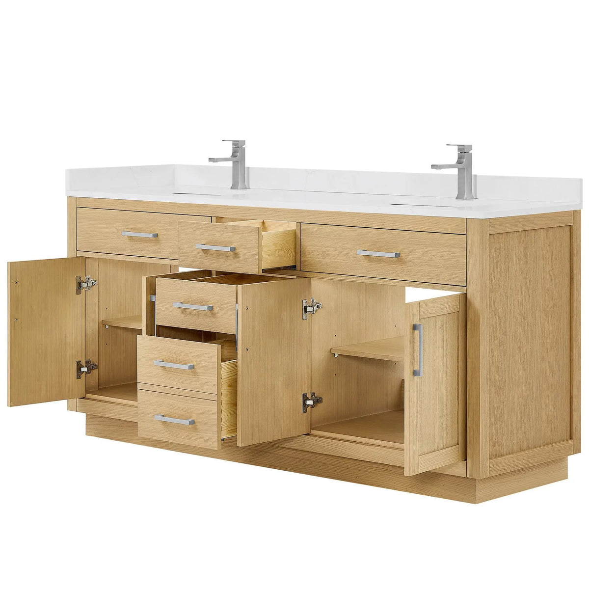 72" Beckett Double Bathroom Vanity with Toe Kick Rift Oak Brushed Nickel Trim by wyndham View 23