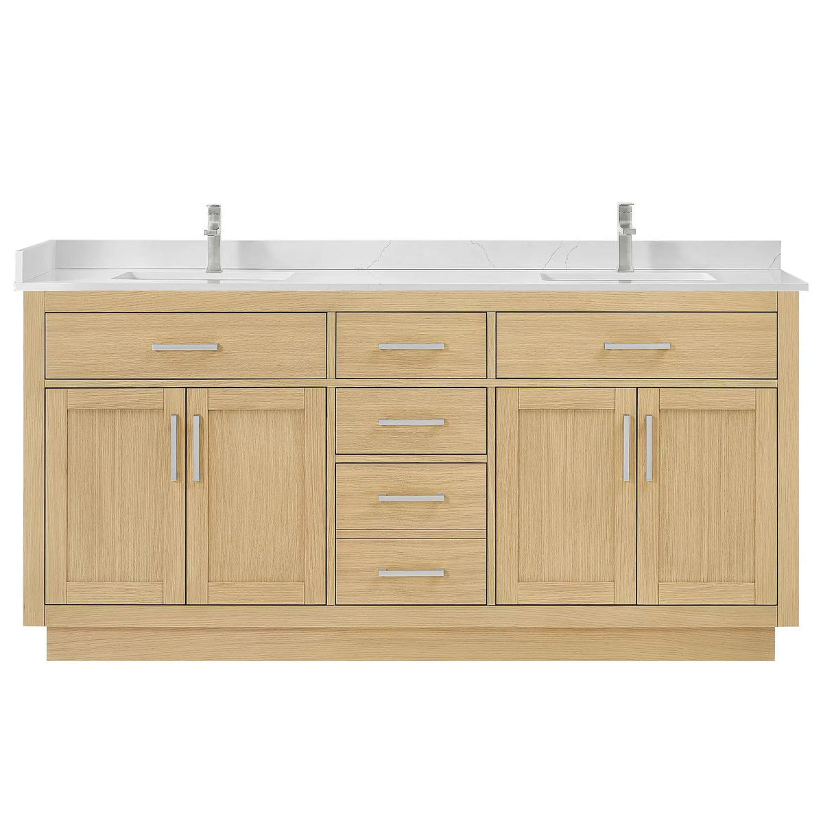 72" Beckett Double Bathroom Vanity with Toe Kick Rift Oak Brushed Nickel Trim by wyndham View 21