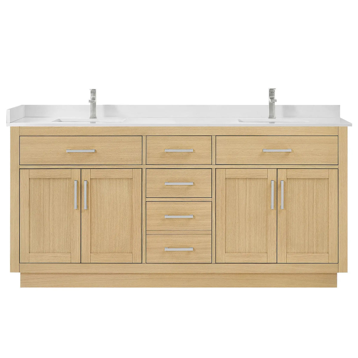 72" Beckett Double Bathroom Vanity with Toe Kick Rift Oak Brushed Nickel Trim by wyndham View 26