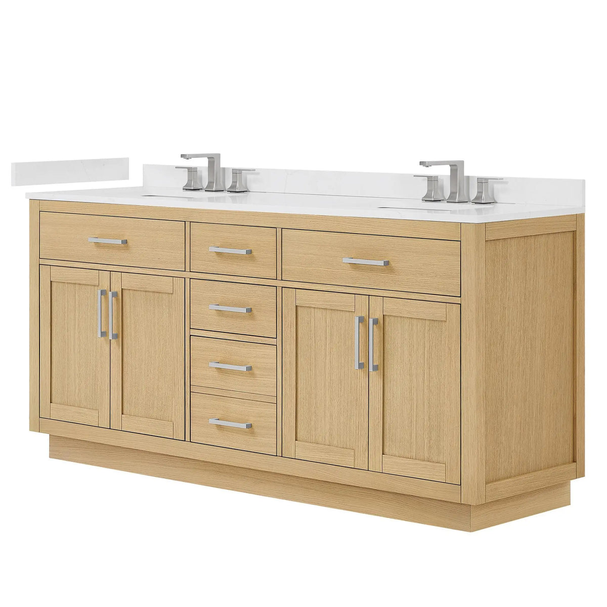 72" Beckett Double Bathroom Vanity with Toe Kick Rift Oak Brushed Nickel Trim by wyndham View 35