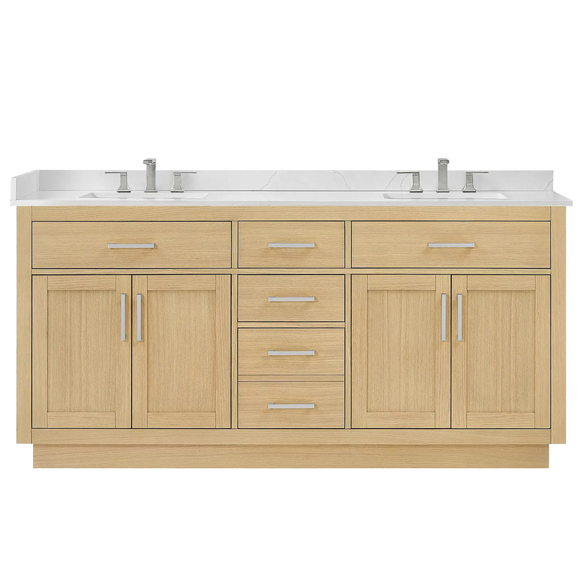 72" Beckett Double Bathroom Vanity with Toe Kick Rift Oak Brushed Nickel Trim by wyndham View 31
