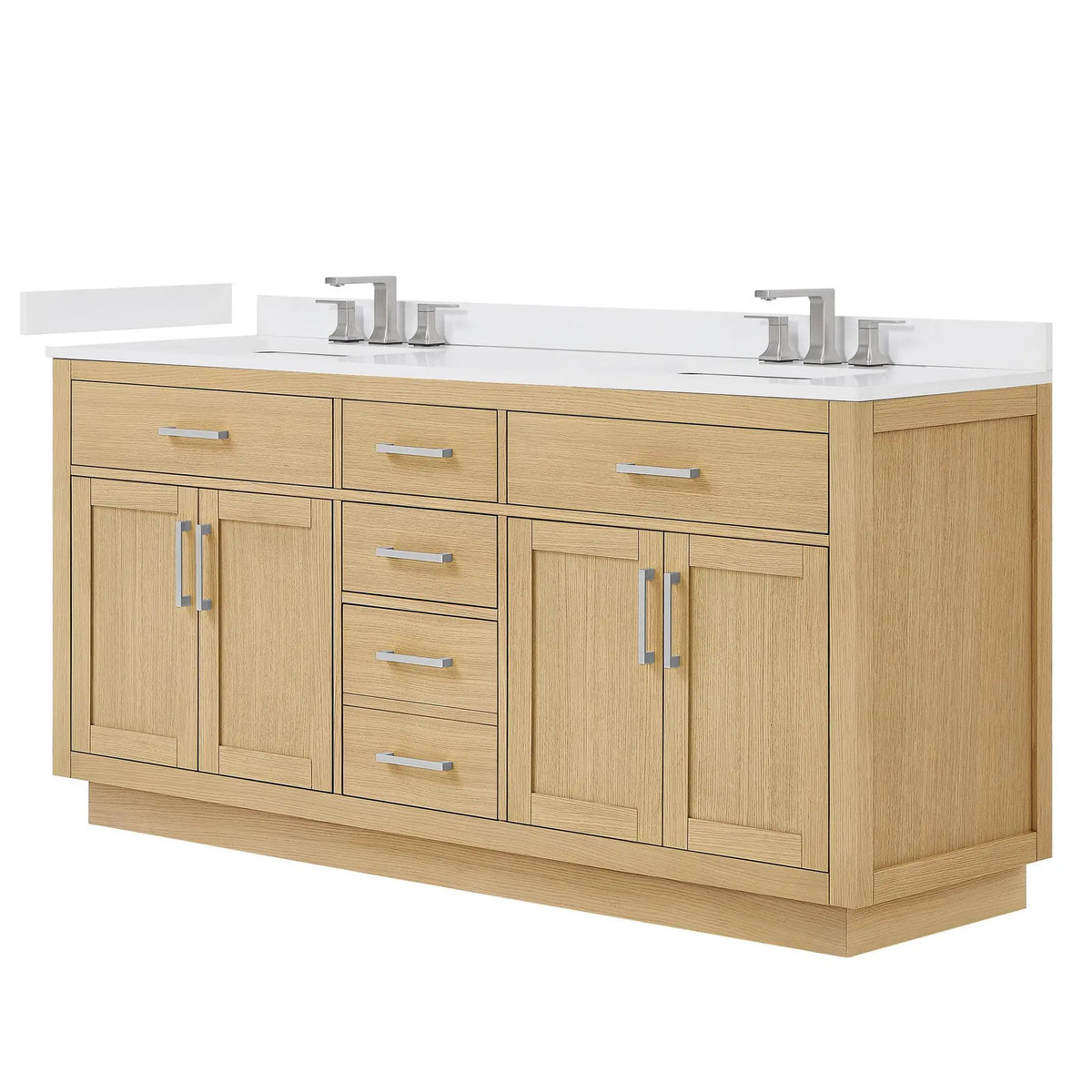 72" Beckett Double Bathroom Vanity with Toe Kick Rift Oak Brushed Nickel Trim by wyndham View 40