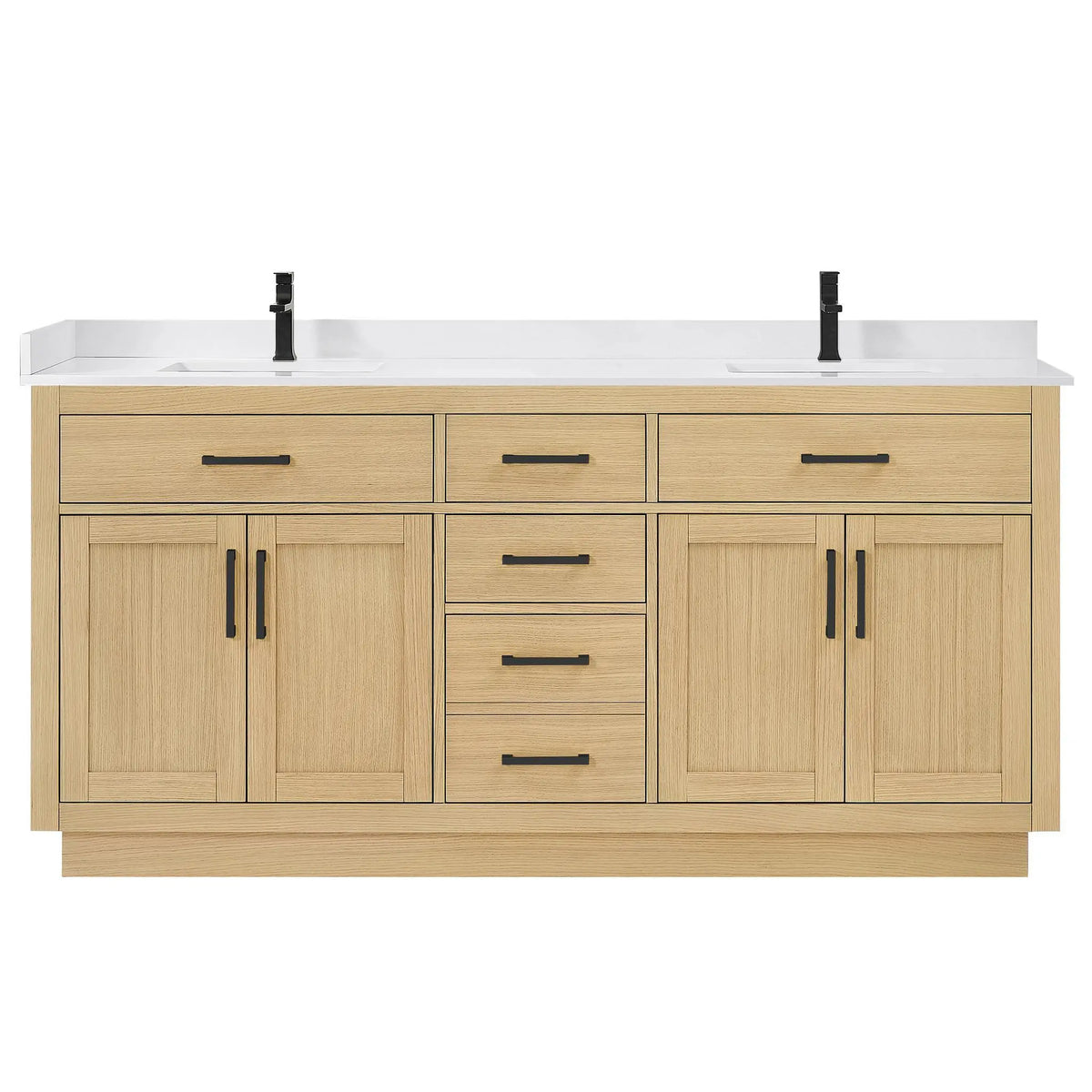 72" Beckett Double Bathroom Vanity with Toe Kick Rift Oak Matte Black Trim by wyndham View 6