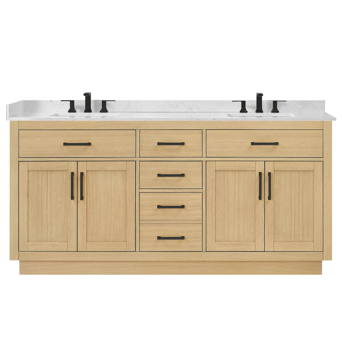 72" Beckett Double Bathroom Vanity with Toe Kick Rift Oak Matte Black Trim by wyndham View 11