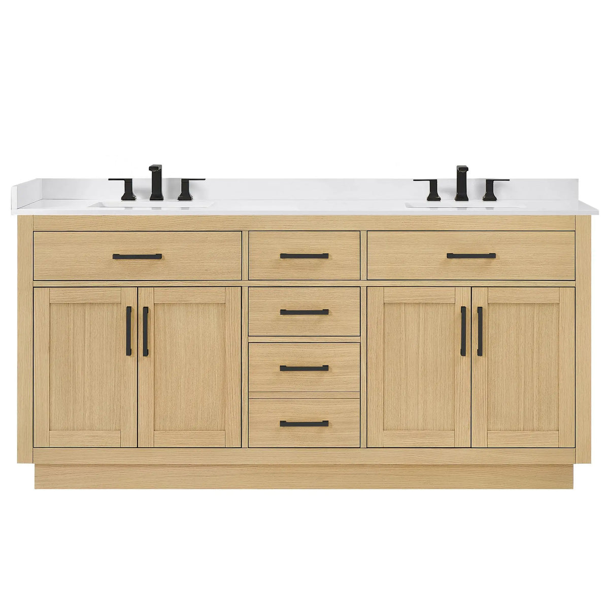 72" Beckett Double Bathroom Vanity with Toe Kick Rift Oak Matte Black Trim by wyndham View 16