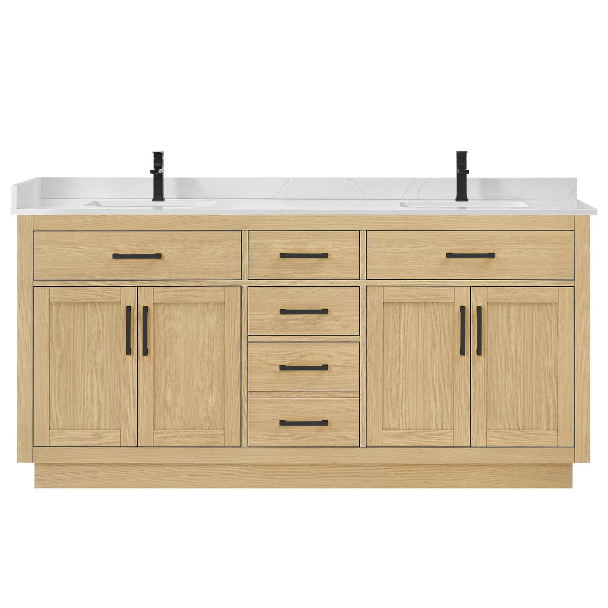 72" Beckett Double Bathroom Vanity with Toe Kick Rift Oak Matte Black Trim by wyndham View 21