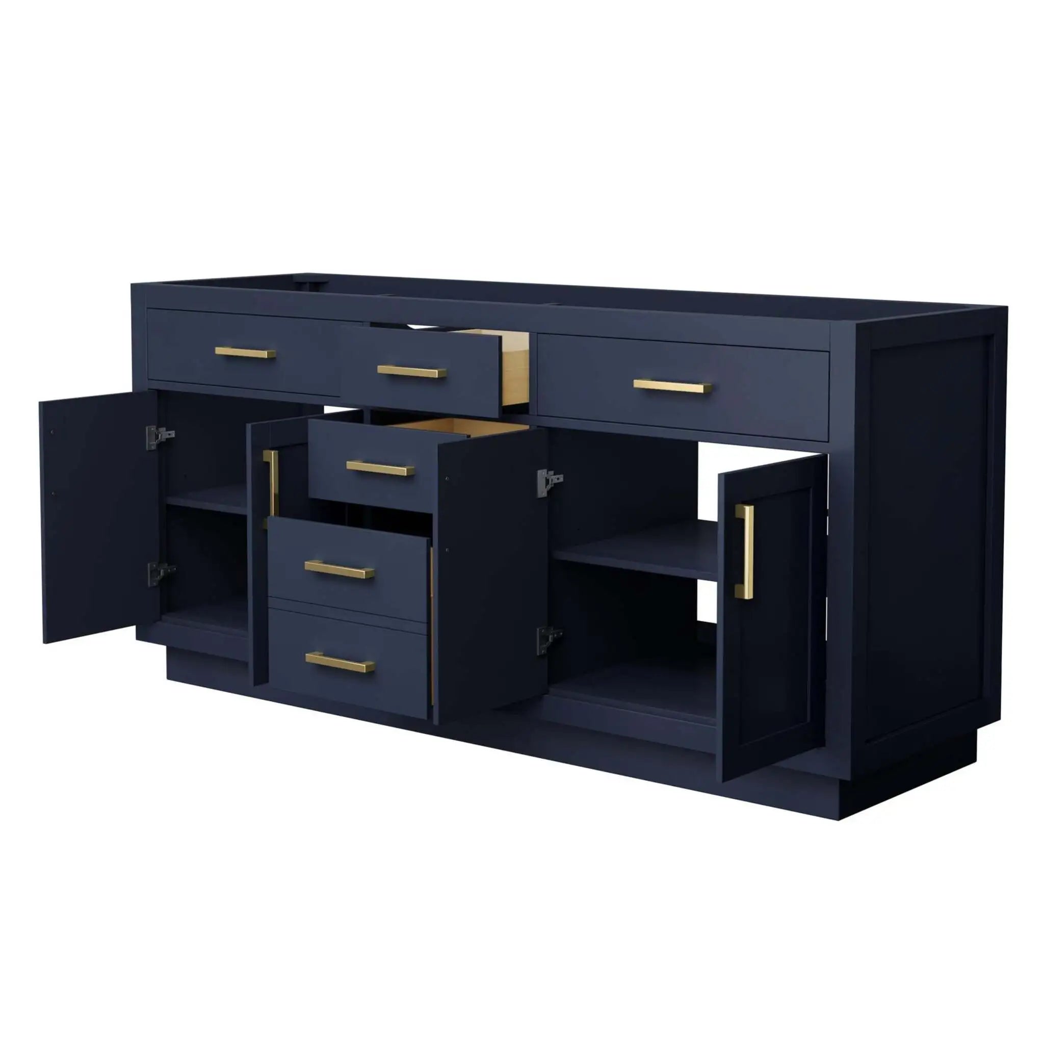 72" Beckett TK Beckett Double Bathroom Vanity with Toe Kick in Dark Blue with Brushed Gold Trim by Wyndham