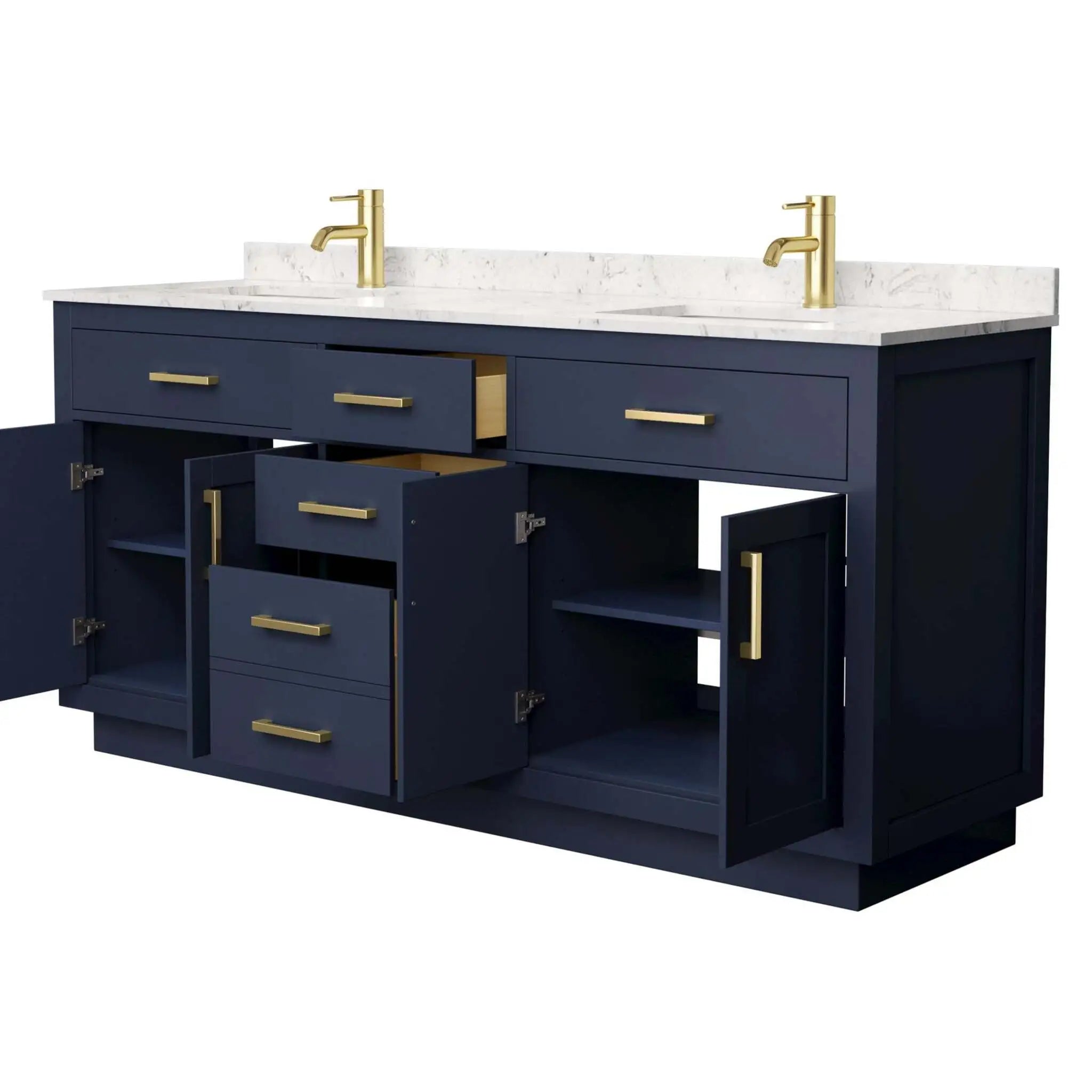 72" Beckett TK Beckett Double Bathroom Vanity with Toe Kick in Dark Blue with Brushed Gold Trim by Wyndham