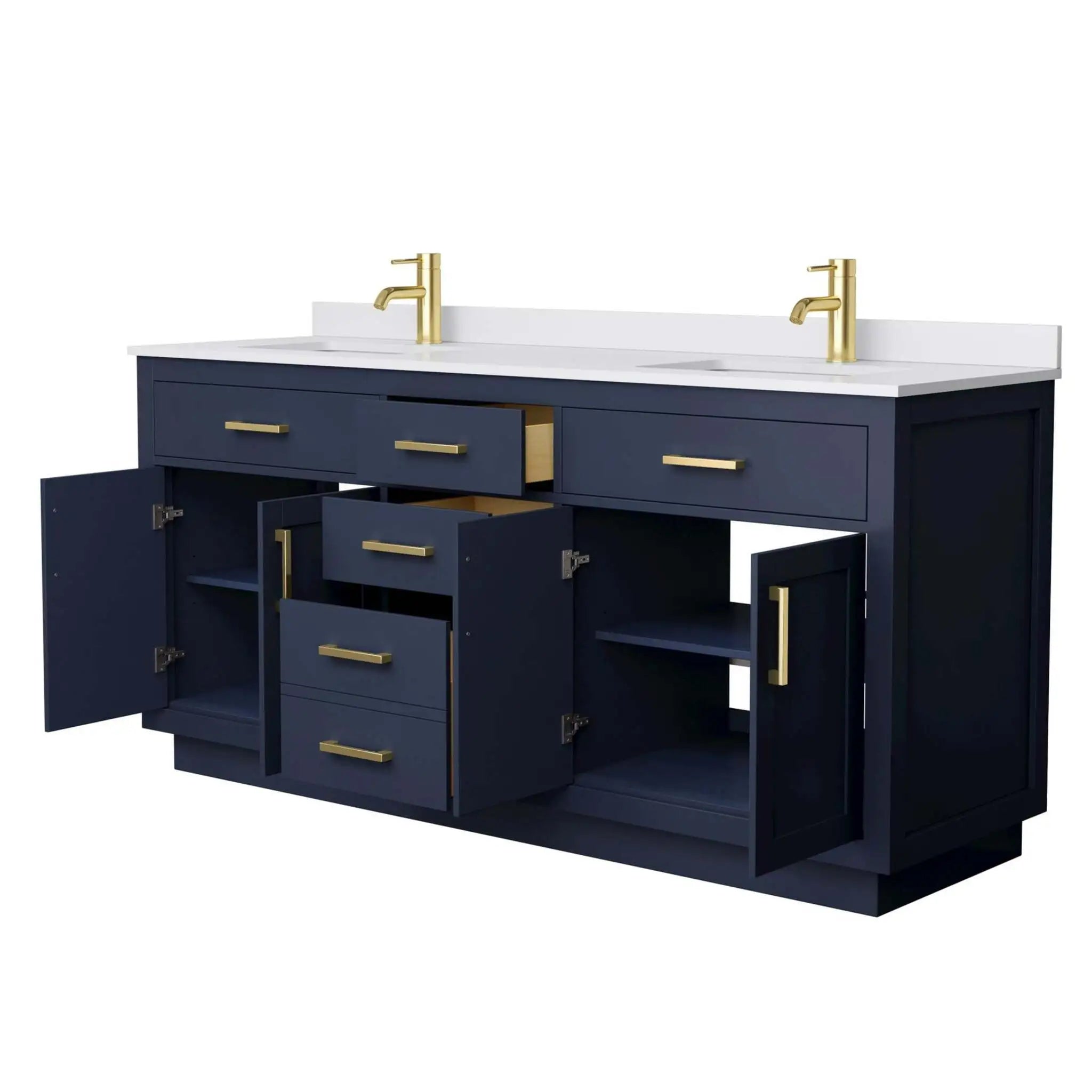 72" Beckett TK Beckett Double Bathroom Vanity with Toe Kick in Dark Blue with Brushed Gold Trim by Wyndham