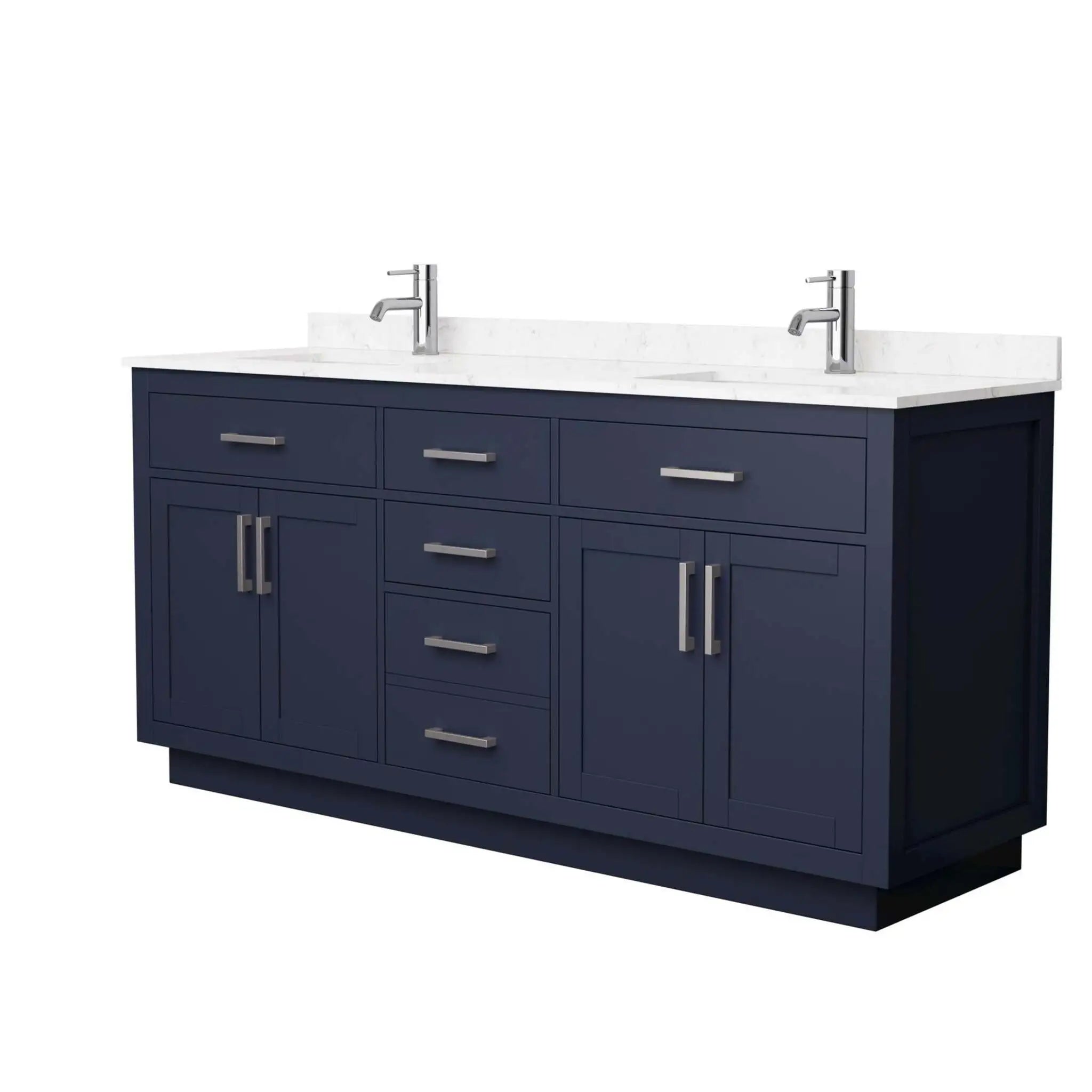 72" Beckett TK Beckett Double Bathroom Vanity with Toe Kick in Dark Blue with Brushed Nickel Trim by Wyndham