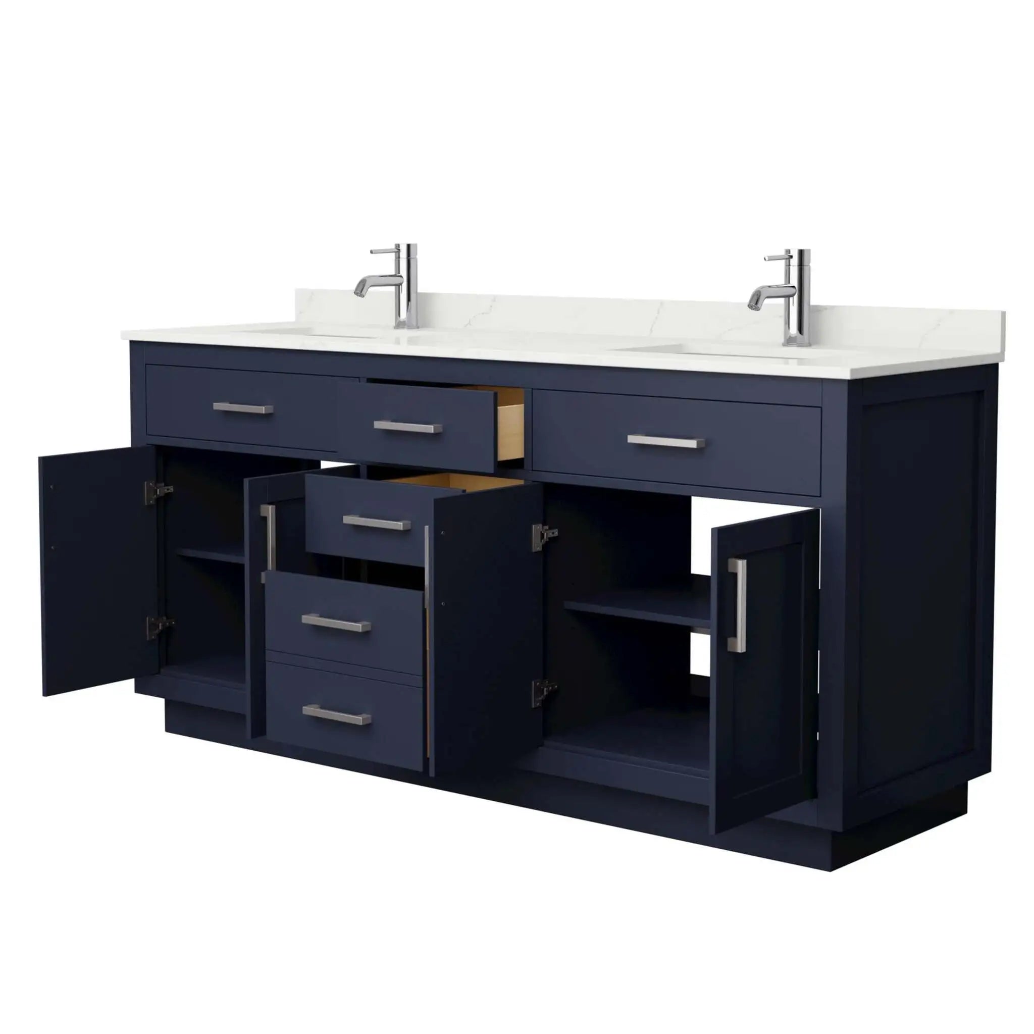 72" Beckett TK Beckett Double Bathroom Vanity with Toe Kick in Dark Blue with Brushed Nickel Trim by Wyndham