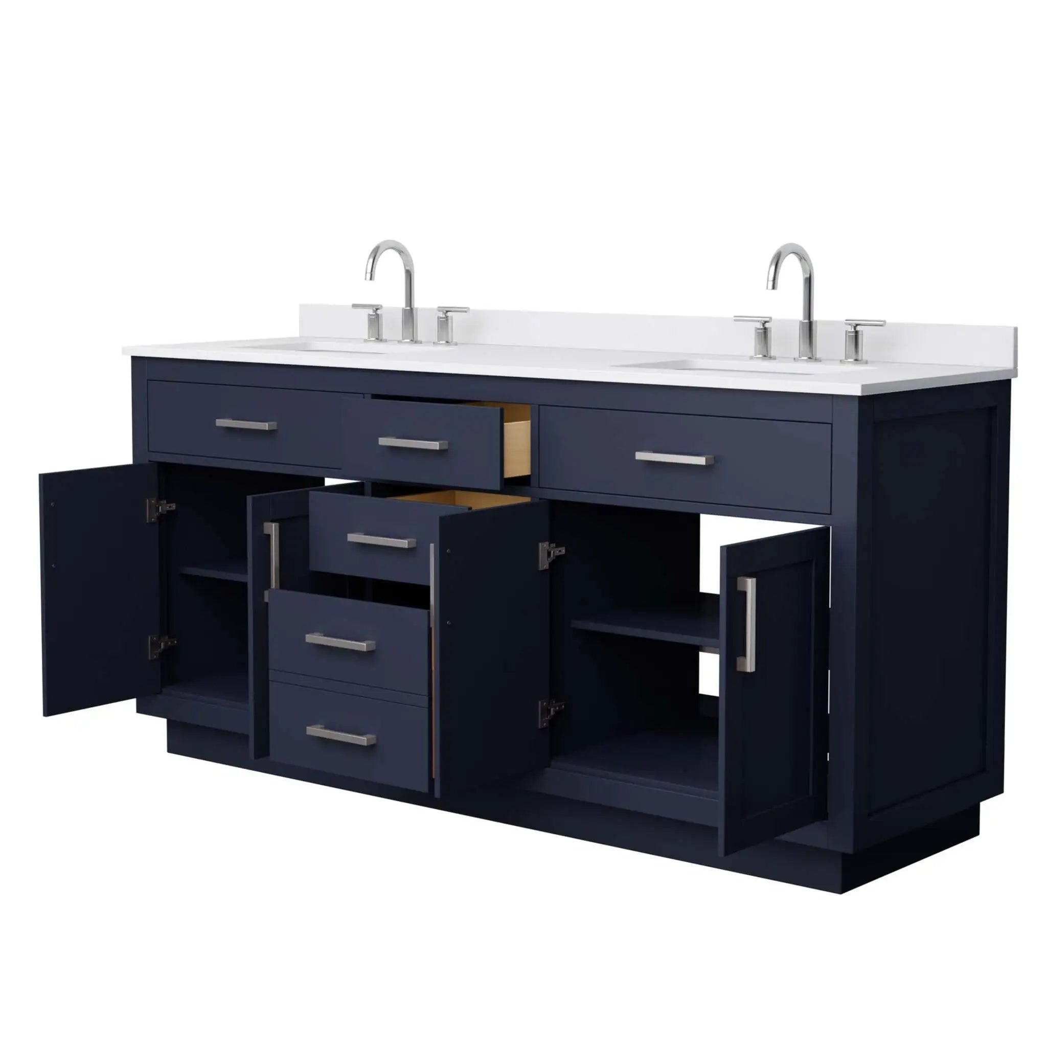 72" Beckett TK Beckett Double Bathroom Vanity with Toe Kick in Dark Blue with Brushed Nickel Trim by Wyndham