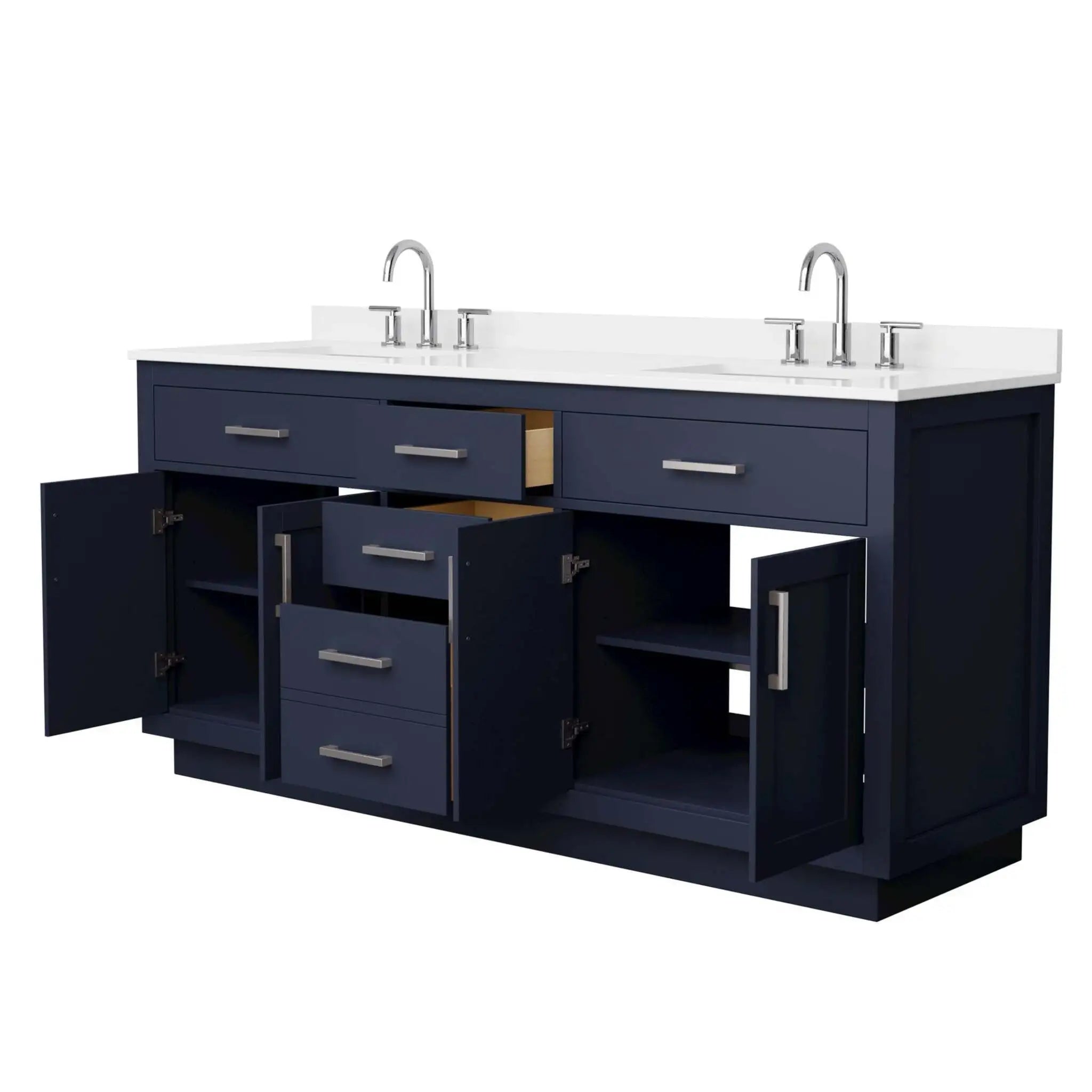 72" Beckett TK Beckett Double Bathroom Vanity with Toe Kick in Dark Blue with Brushed Nickel Trim by Wyndham