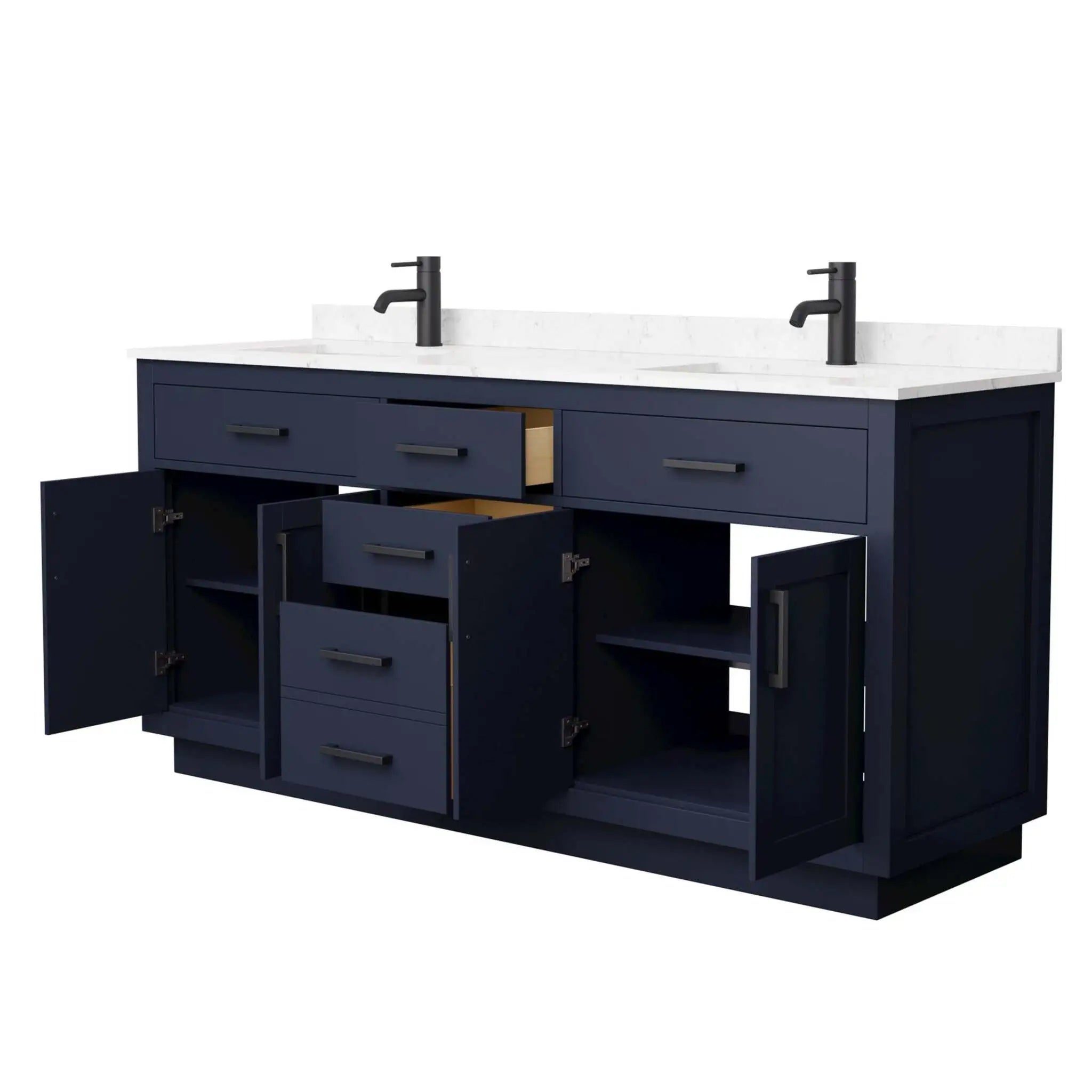 72" Beckett TK Beckett Double Bathroom Vanity with Toe Kick in Dark Blue with Matte Black Trim by Wyndham
