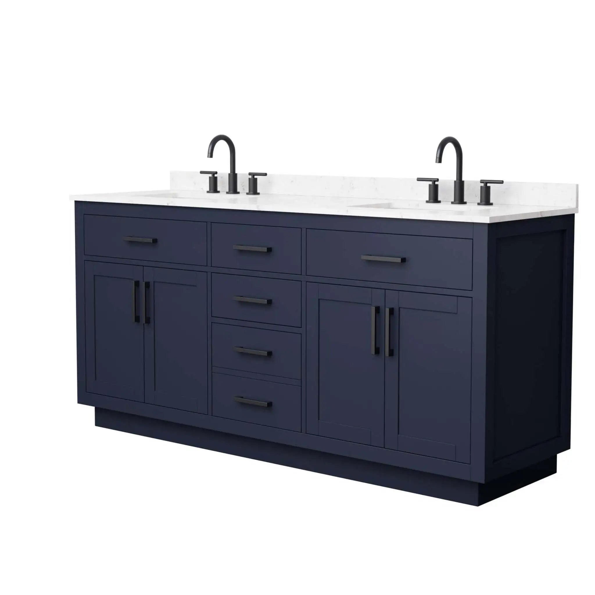 72" Beckett TK Beckett Double Bathroom Vanity with Toe Kick in Dark Blue with Matte Black Trim by Wyndham