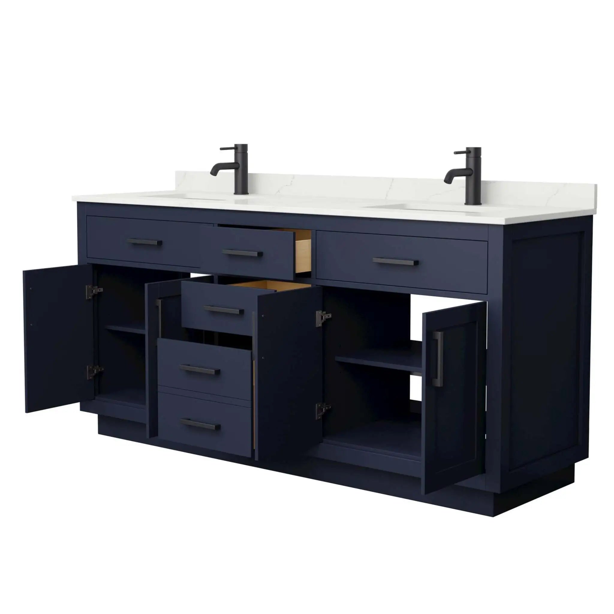 72" Beckett TK Beckett Double Bathroom Vanity with Toe Kick in Dark Blue with Matte Black Trim by Wyndham
