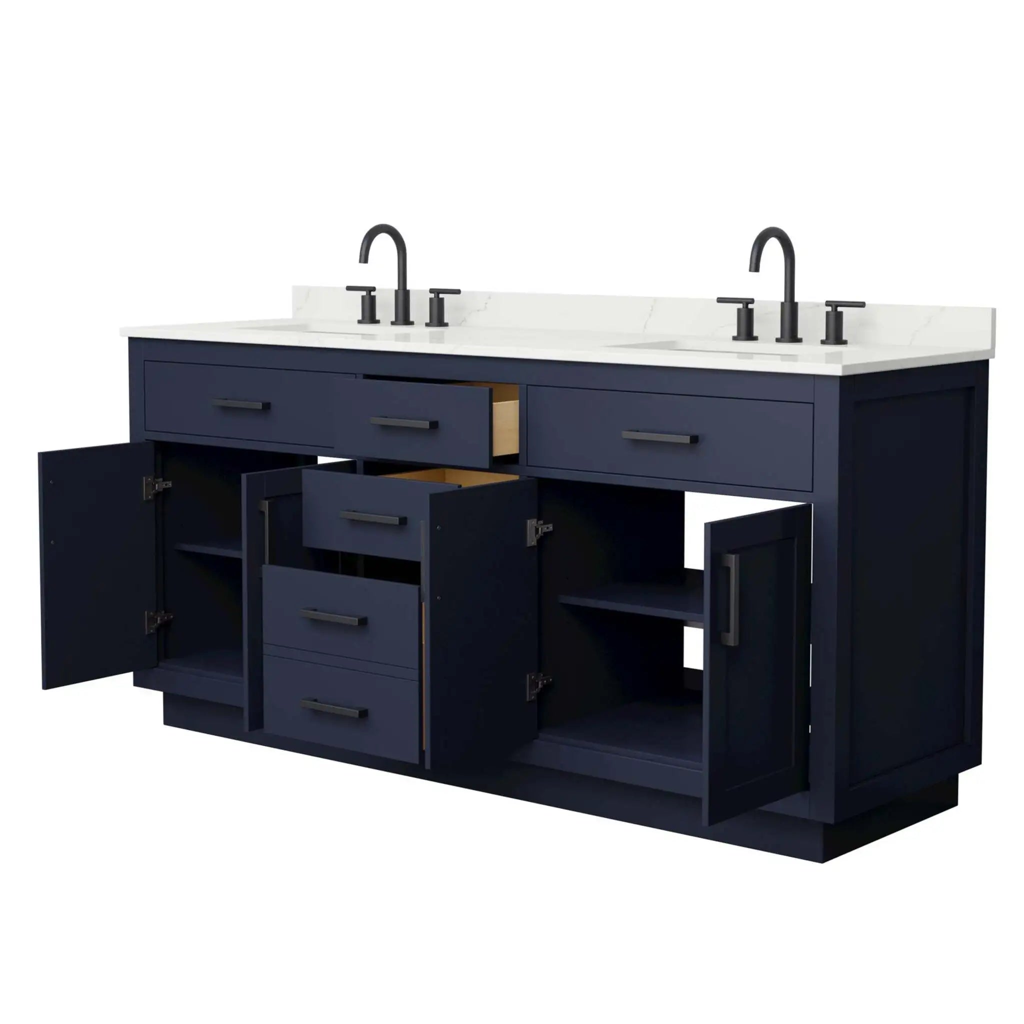 72" Beckett TK Beckett Double Bathroom Vanity with Toe Kick in Dark Blue with Matte Black Trim by Wyndham