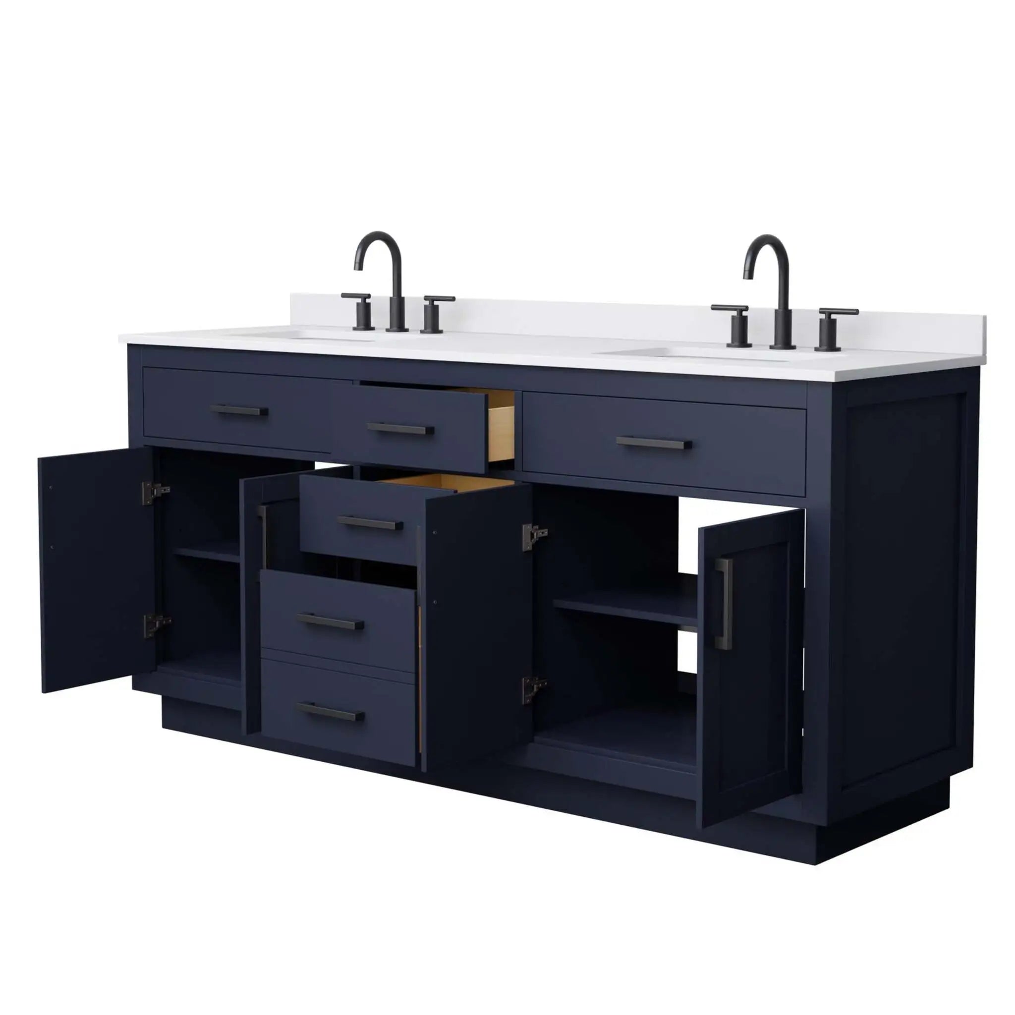 72" Beckett TK Beckett Double Bathroom Vanity with Toe Kick in Dark Blue with Matte Black Trim by Wyndham