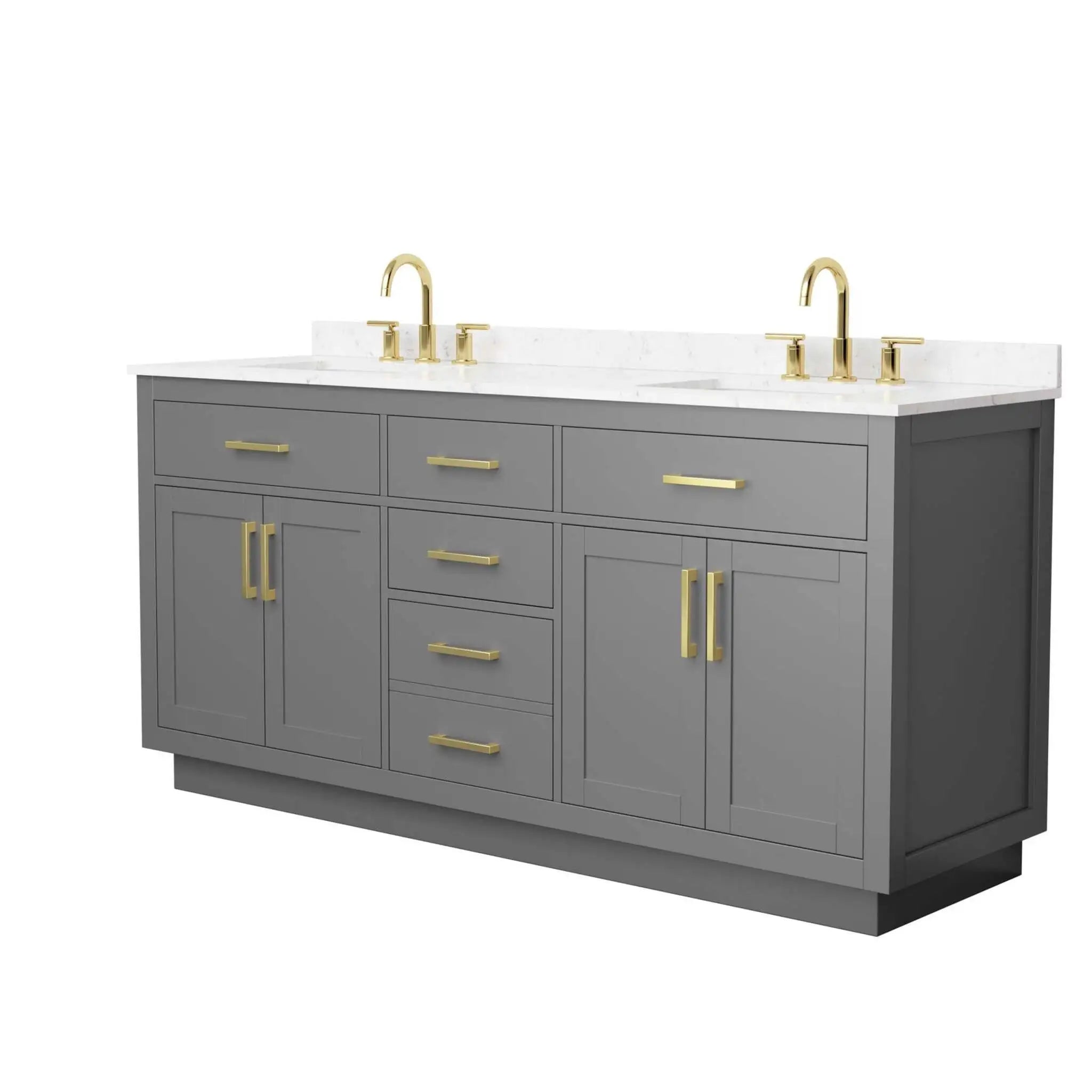 72" Beckett TK Beckett Double Bathroom Vanity with Toe Kick in Dark Gray with Brushed Gold Trim by Wyndham
