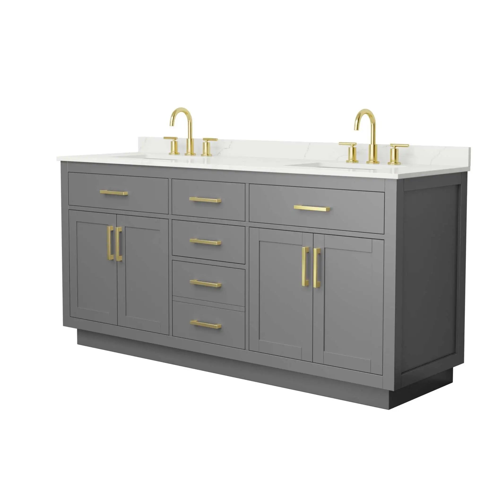 72" Beckett TK Beckett Double Bathroom Vanity with Toe Kick in Dark Gray with Brushed Gold Trim by Wyndham