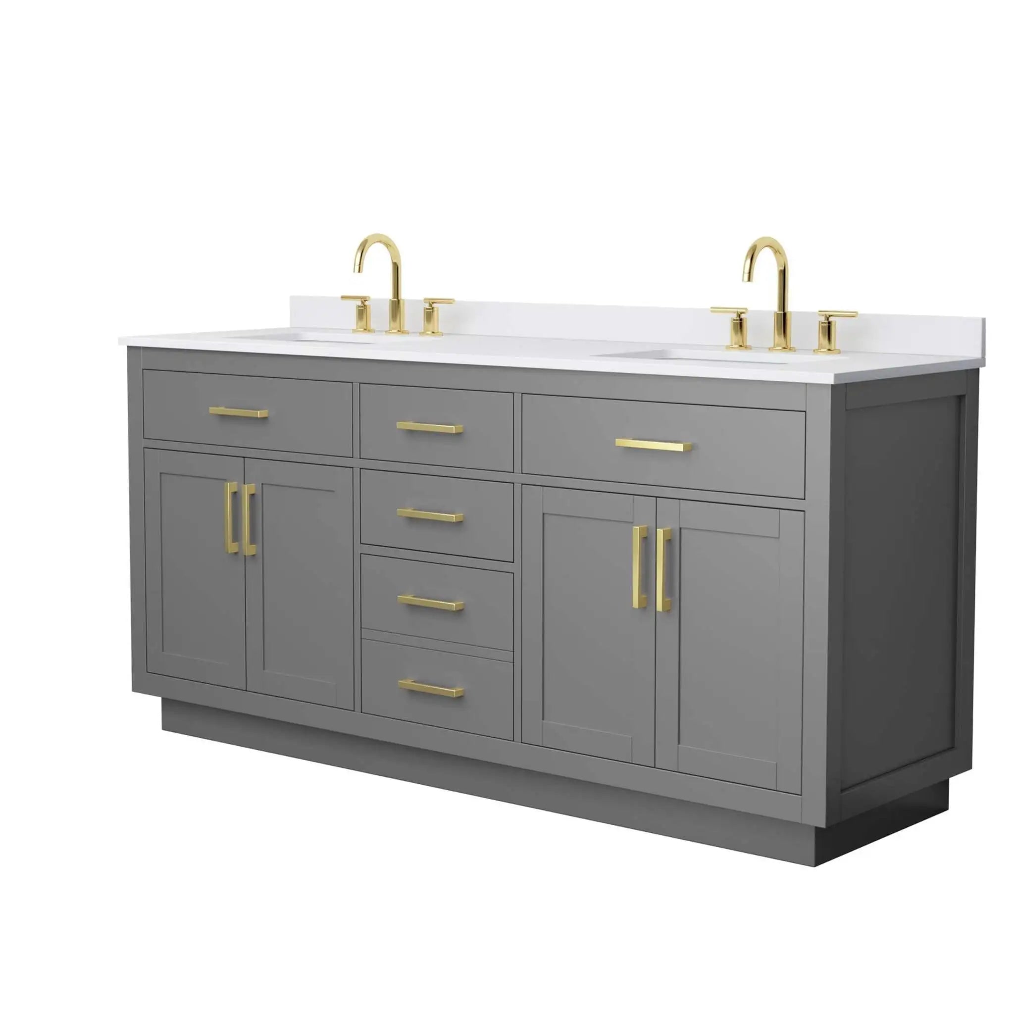 72" Beckett TK Beckett Double Bathroom Vanity with Toe Kick in Dark Gray with Brushed Gold Trim by Wyndham