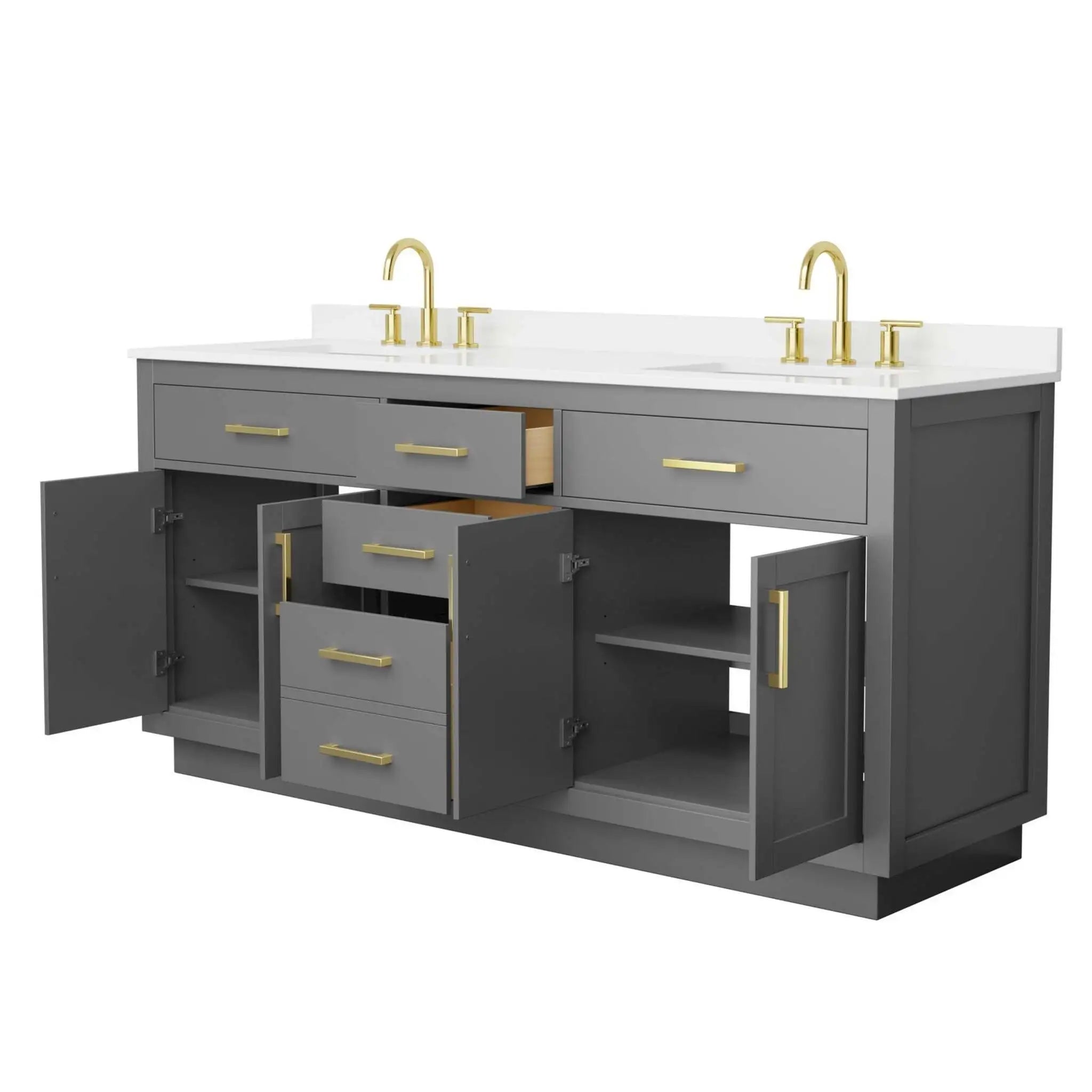 72" Beckett TK Beckett Double Bathroom Vanity with Toe Kick in Dark Gray with Brushed Gold Trim by Wyndham