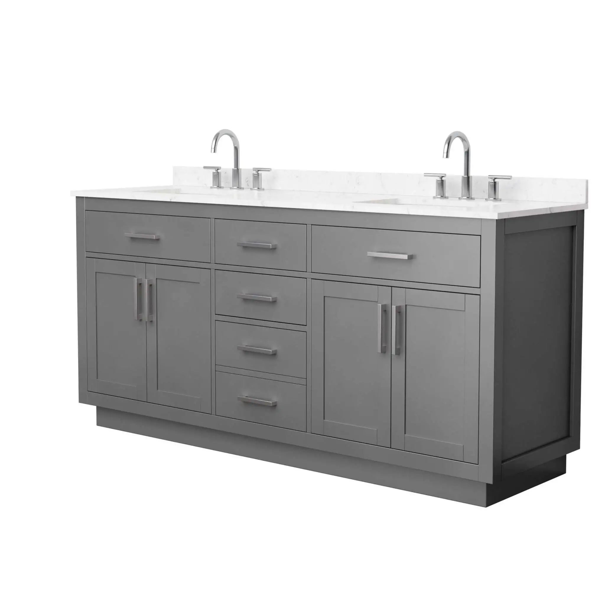 72" Beckett TK Beckett Double Bathroom Vanity with Toe Kick in Dark Gray with Brushed Nickel Trim by Wyndham