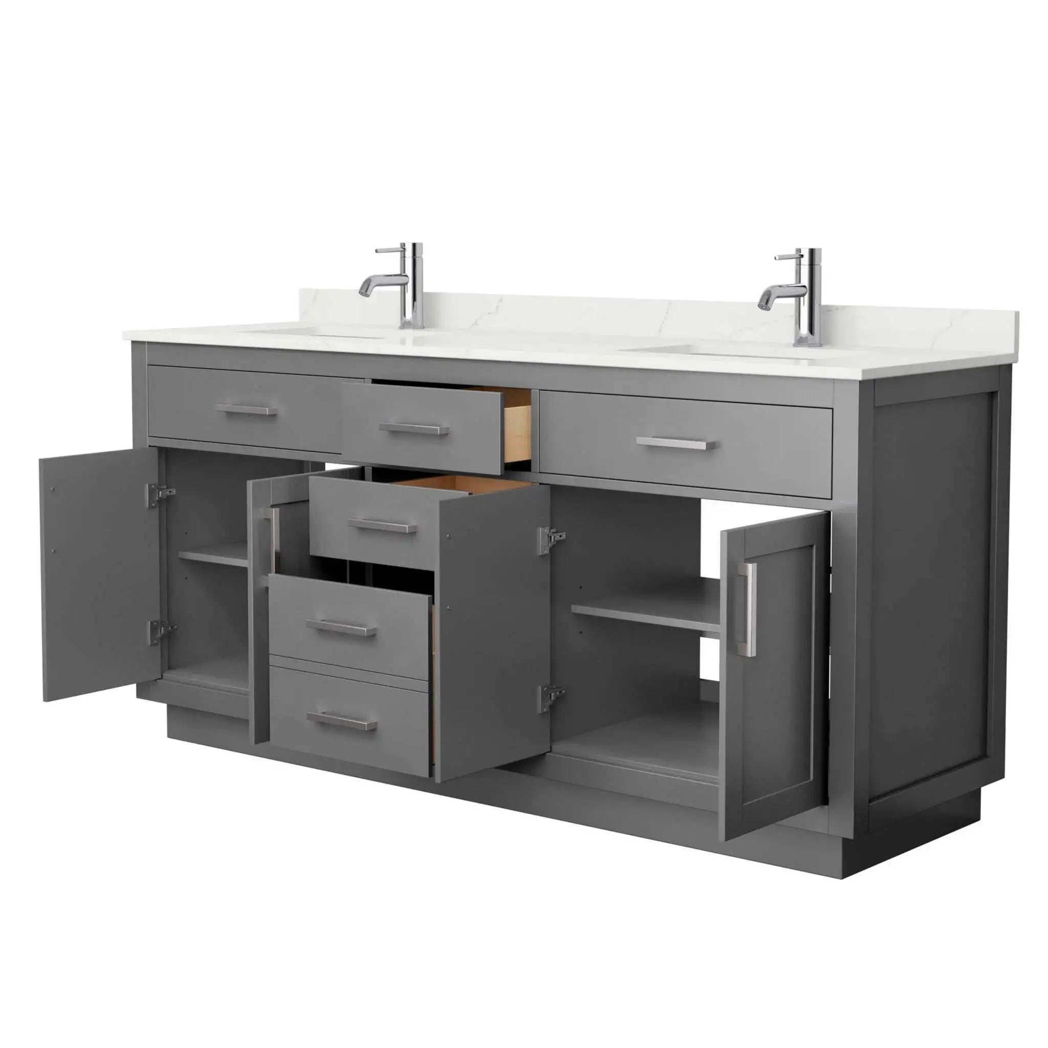 72" Beckett TK Beckett Double Bathroom Vanity with Toe Kick in Dark Gray with Brushed Nickel Trim by Wyndham