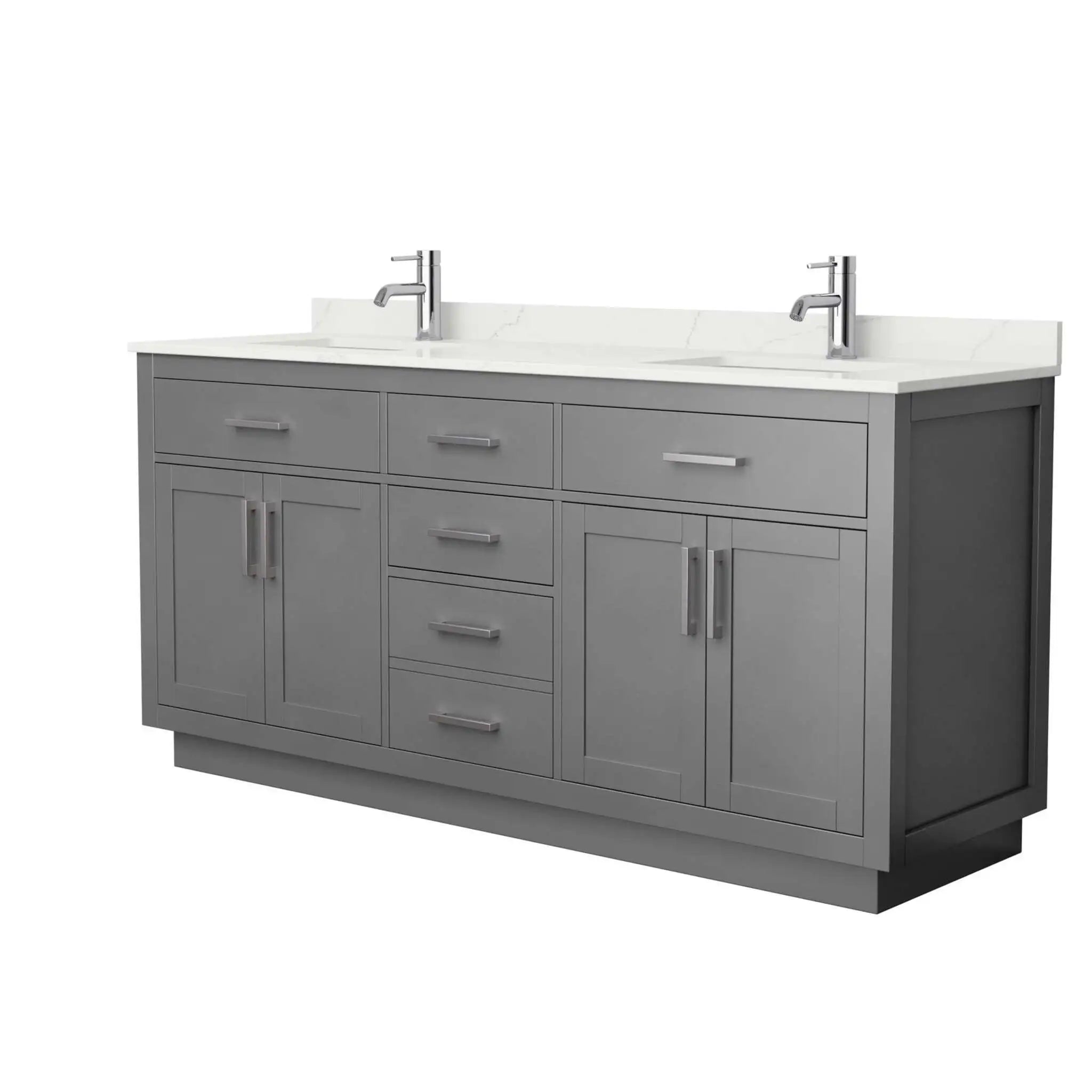 72" Beckett TK Beckett Double Bathroom Vanity with Toe Kick in Dark Gray with Brushed Nickel Trim by Wyndham