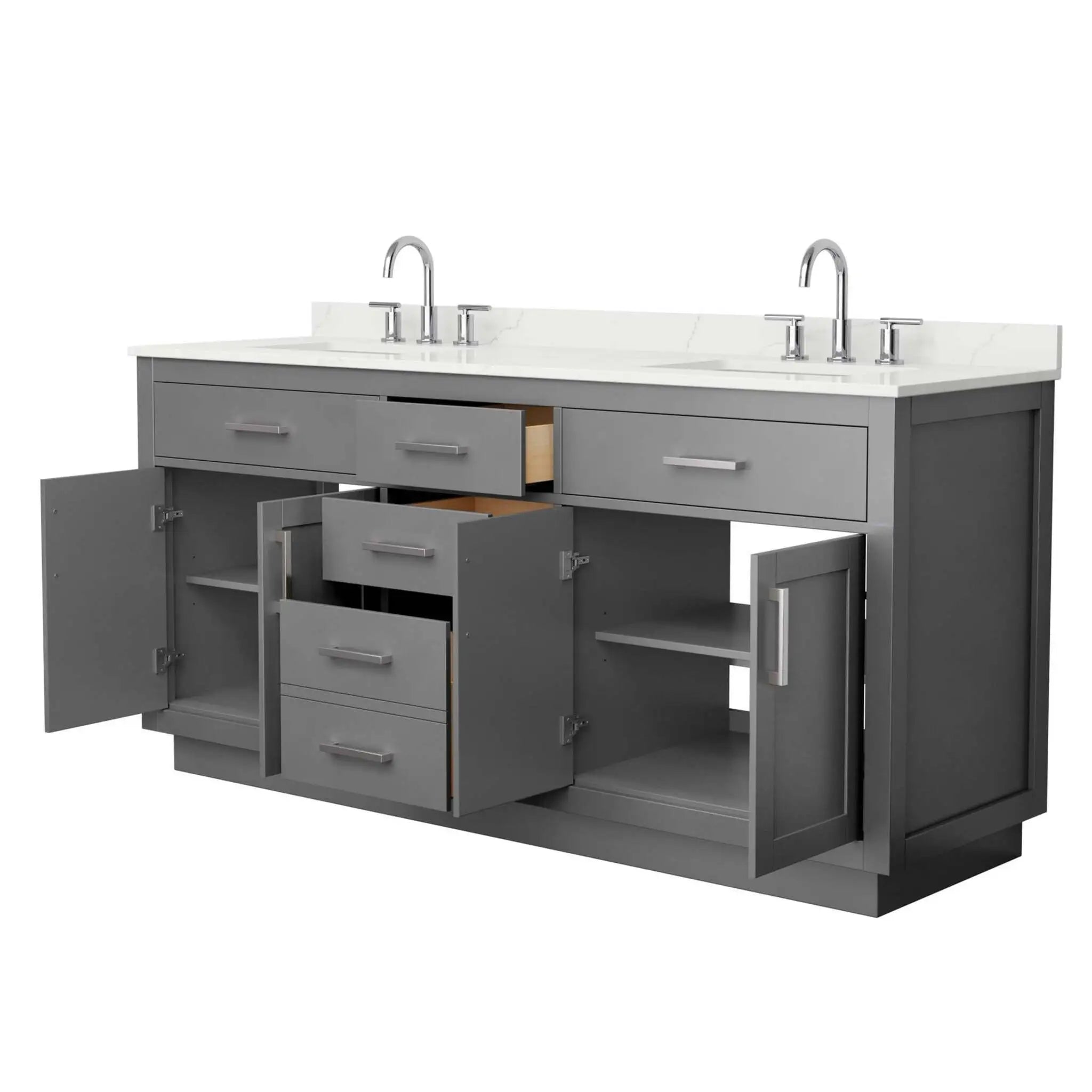 72" Beckett TK Beckett Double Bathroom Vanity with Toe Kick in Dark Gray with Brushed Nickel Trim by Wyndham