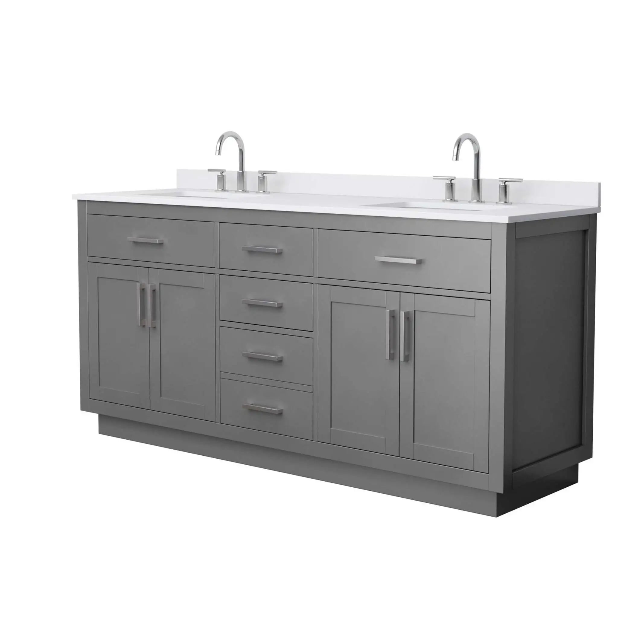 72" Beckett TK Beckett Double Bathroom Vanity with Toe Kick in Dark Gray with Brushed Nickel Trim by Wyndham