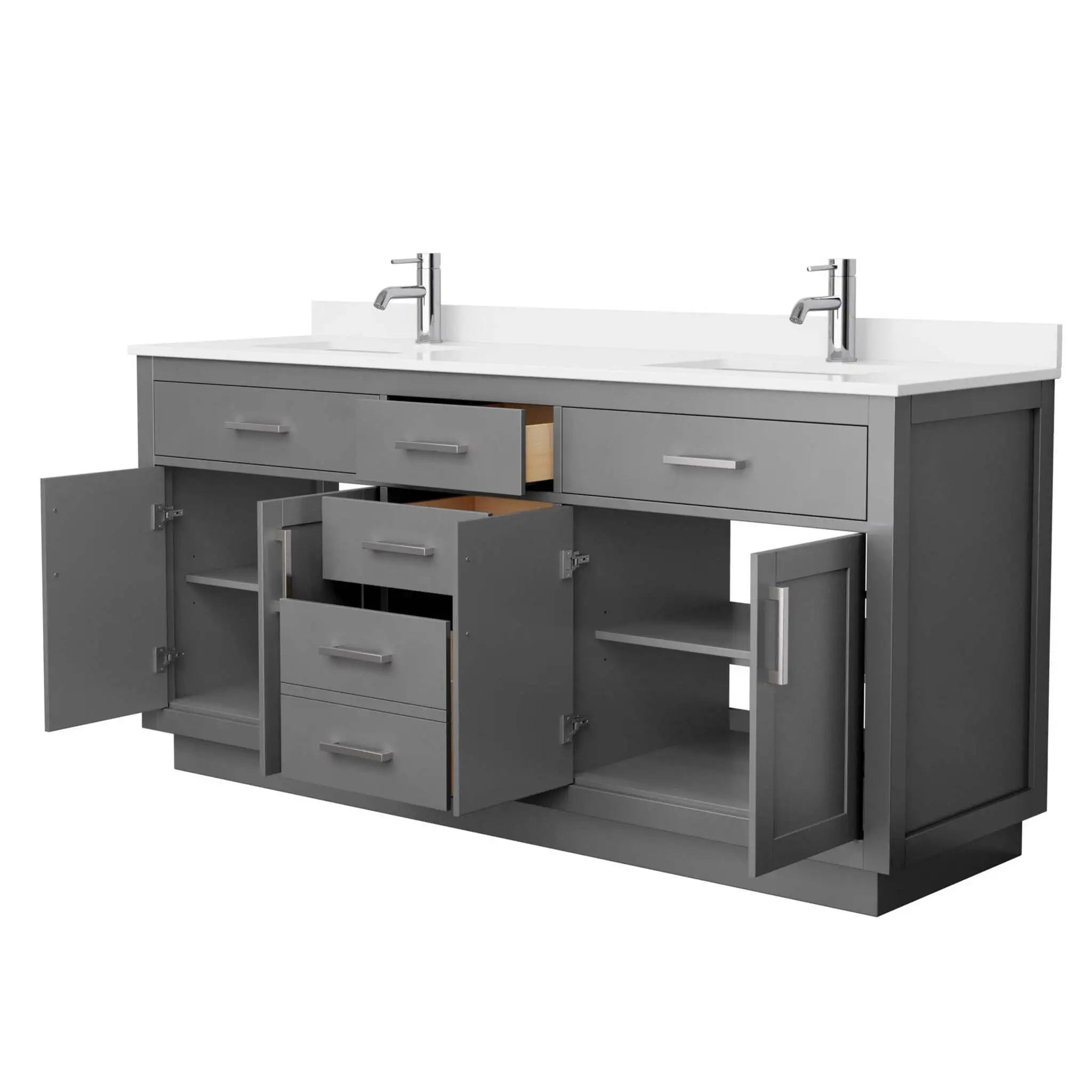 72" Beckett TK Beckett Double Bathroom Vanity with Toe Kick in Dark Gray with Brushed Nickel Trim by Wyndham