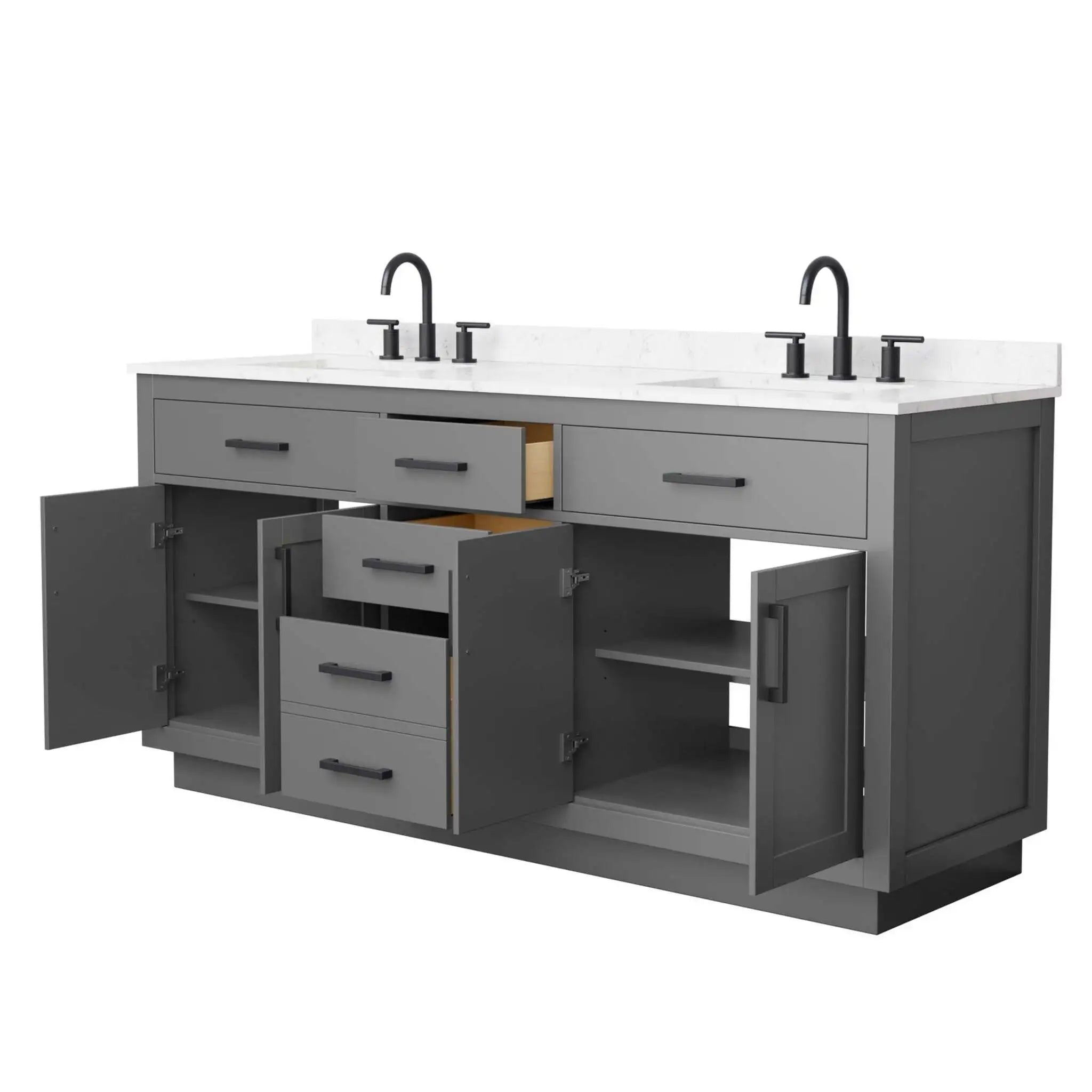 72" Beckett TK Beckett Double Bathroom Vanity with Toe Kick in Dark Gray with Matte Black Trim by Wyndham