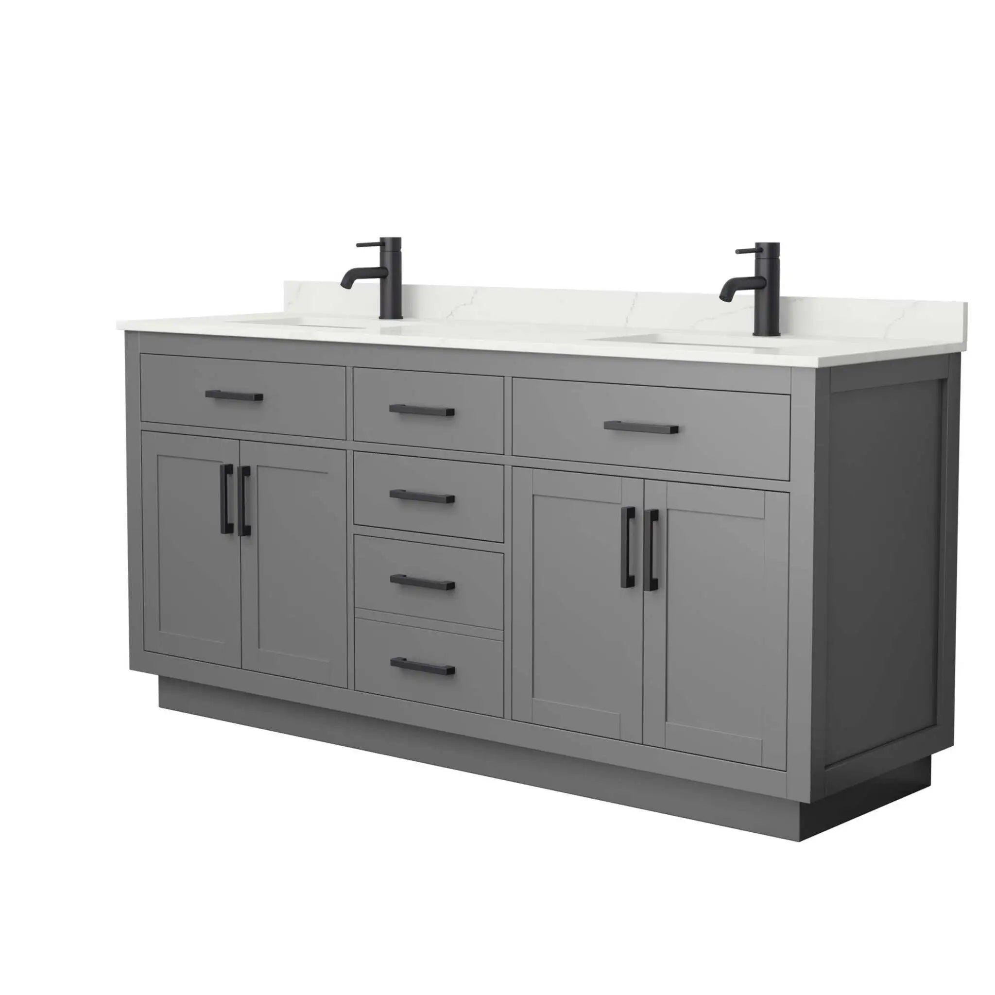 72" Beckett TK Beckett Double Bathroom Vanity with Toe Kick in Dark Gray with Matte Black Trim by Wyndham