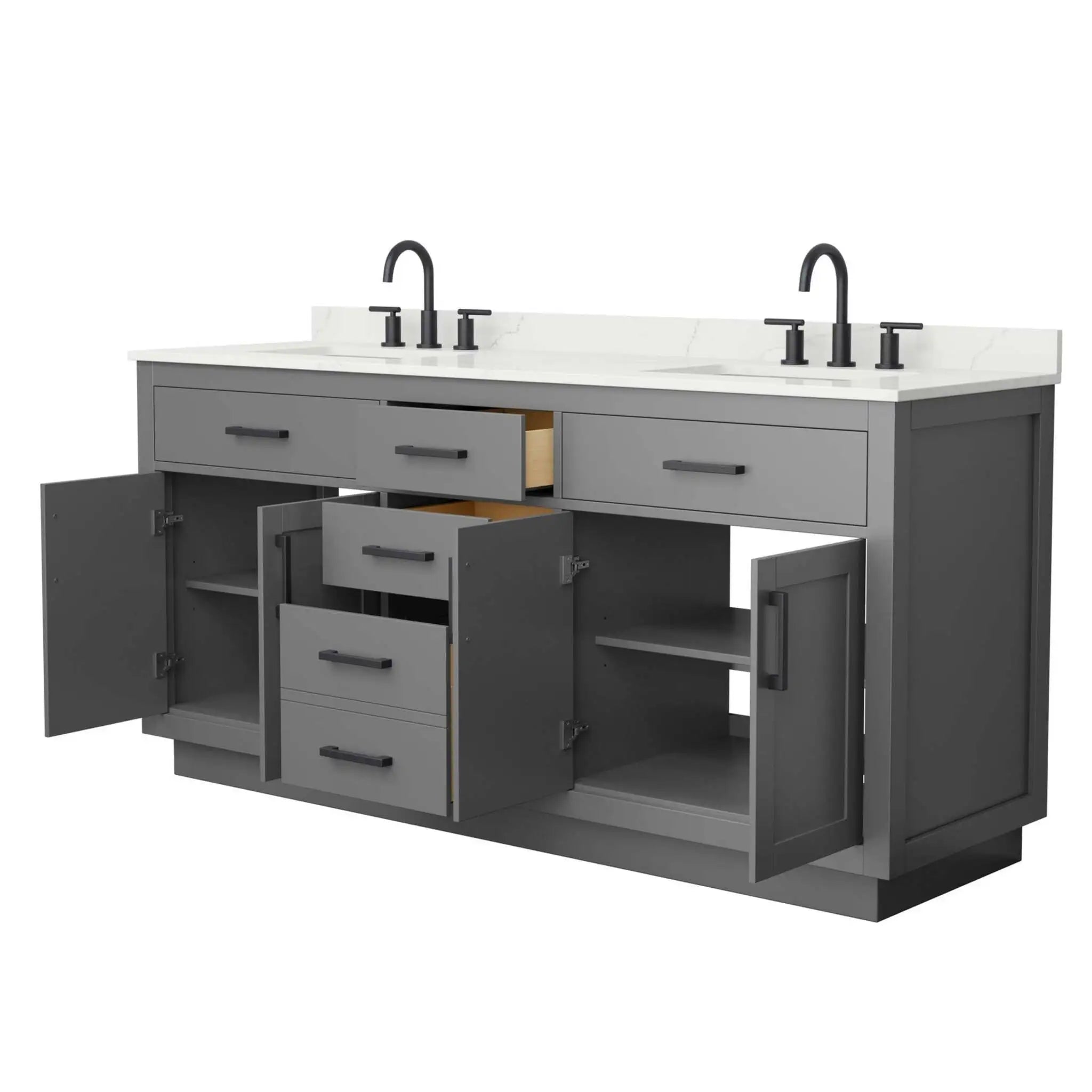 72" Beckett TK Beckett Double Bathroom Vanity with Toe Kick in Dark Gray with Matte Black Trim by Wyndham