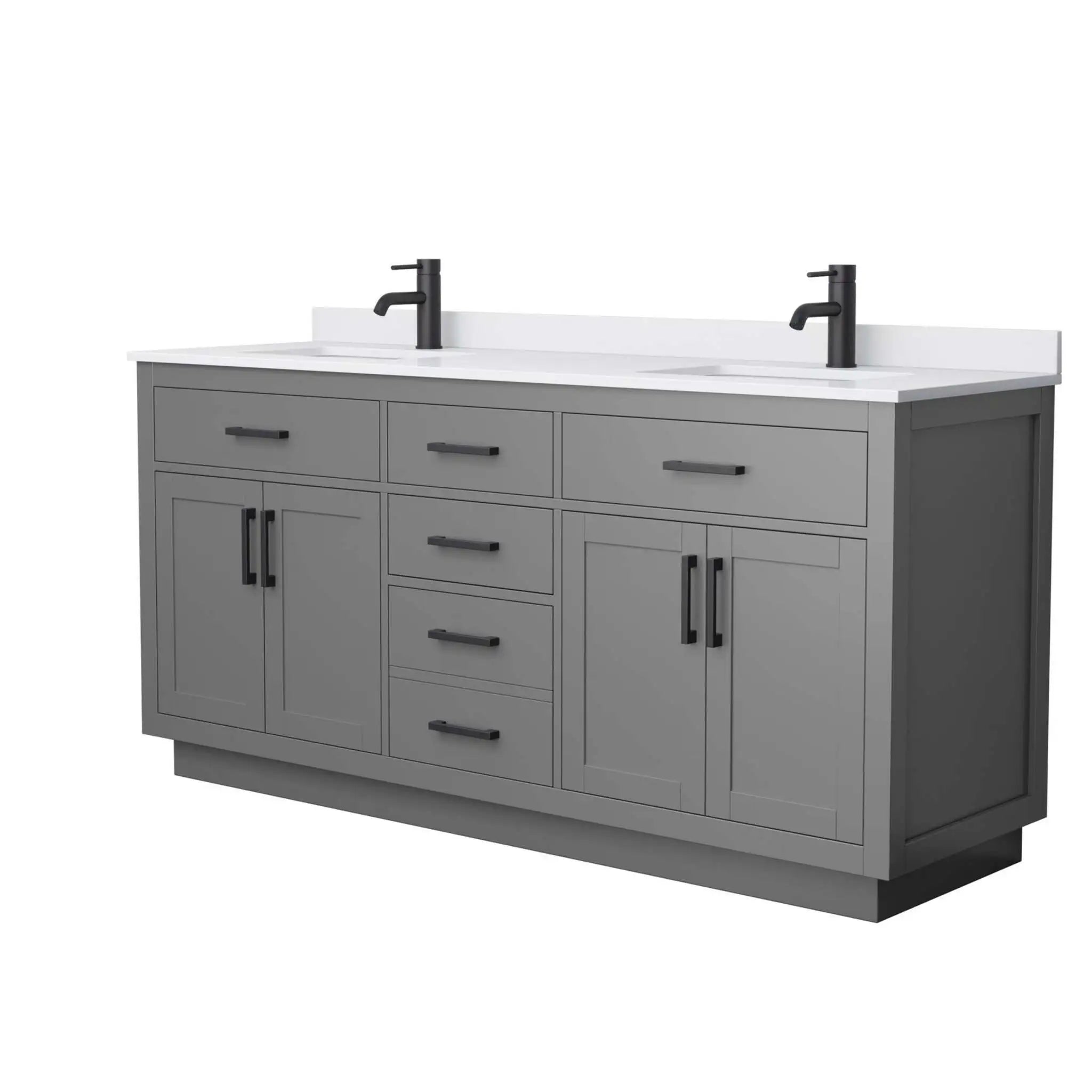 72" Beckett TK Beckett Double Bathroom Vanity with Toe Kick in Dark Gray with Matte Black Trim by Wyndham