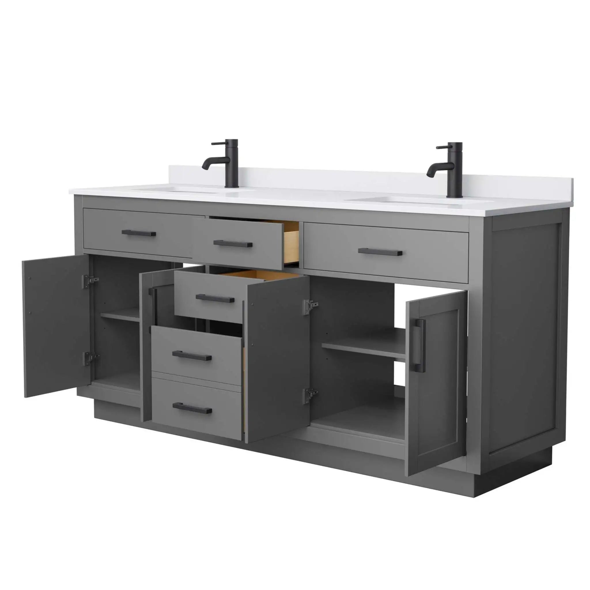 72" Beckett TK Beckett Double Bathroom Vanity with Toe Kick in Dark Gray with Matte Black Trim by Wyndham